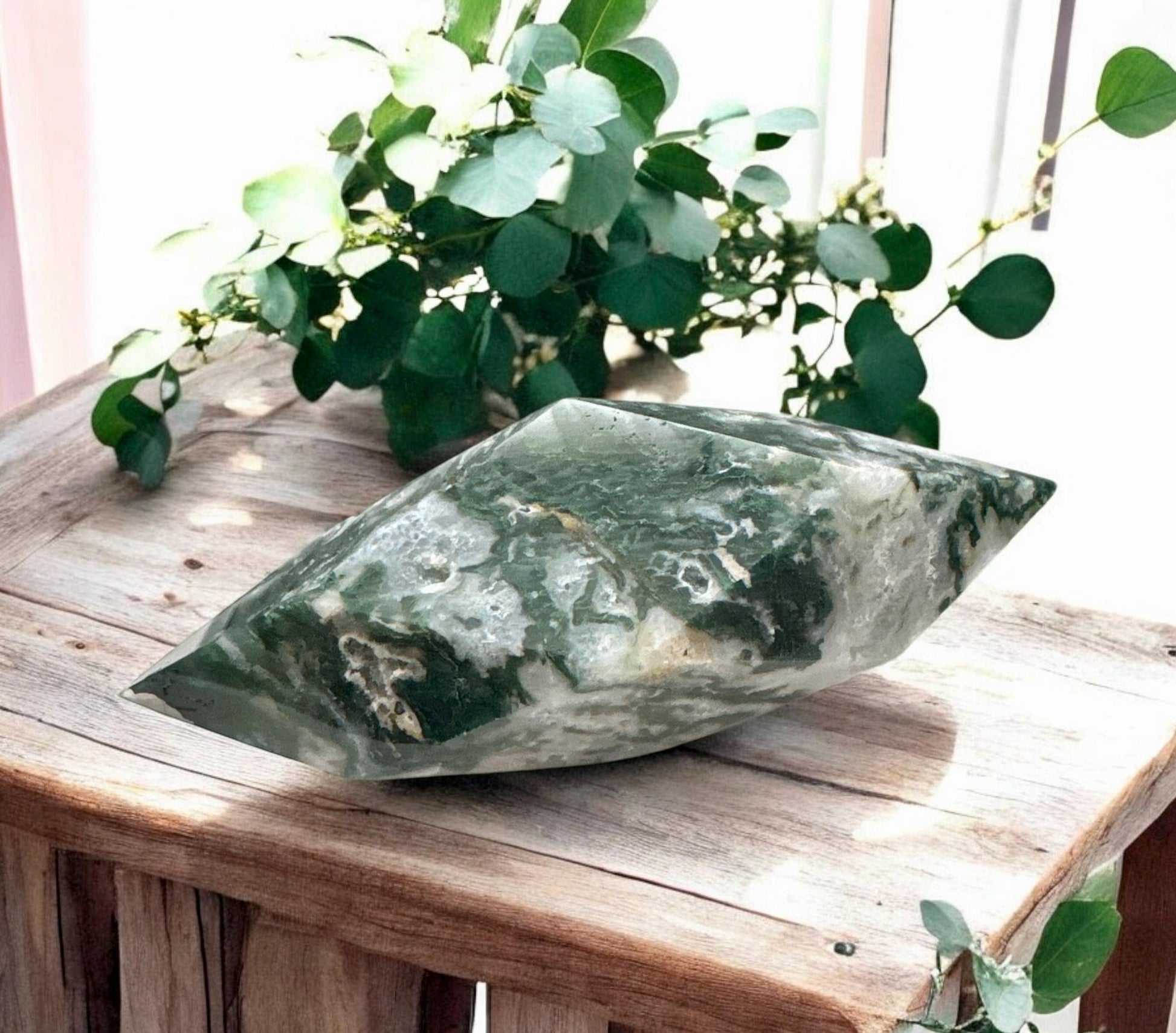 Moss Agate Prism: Unique Crystal Free Form