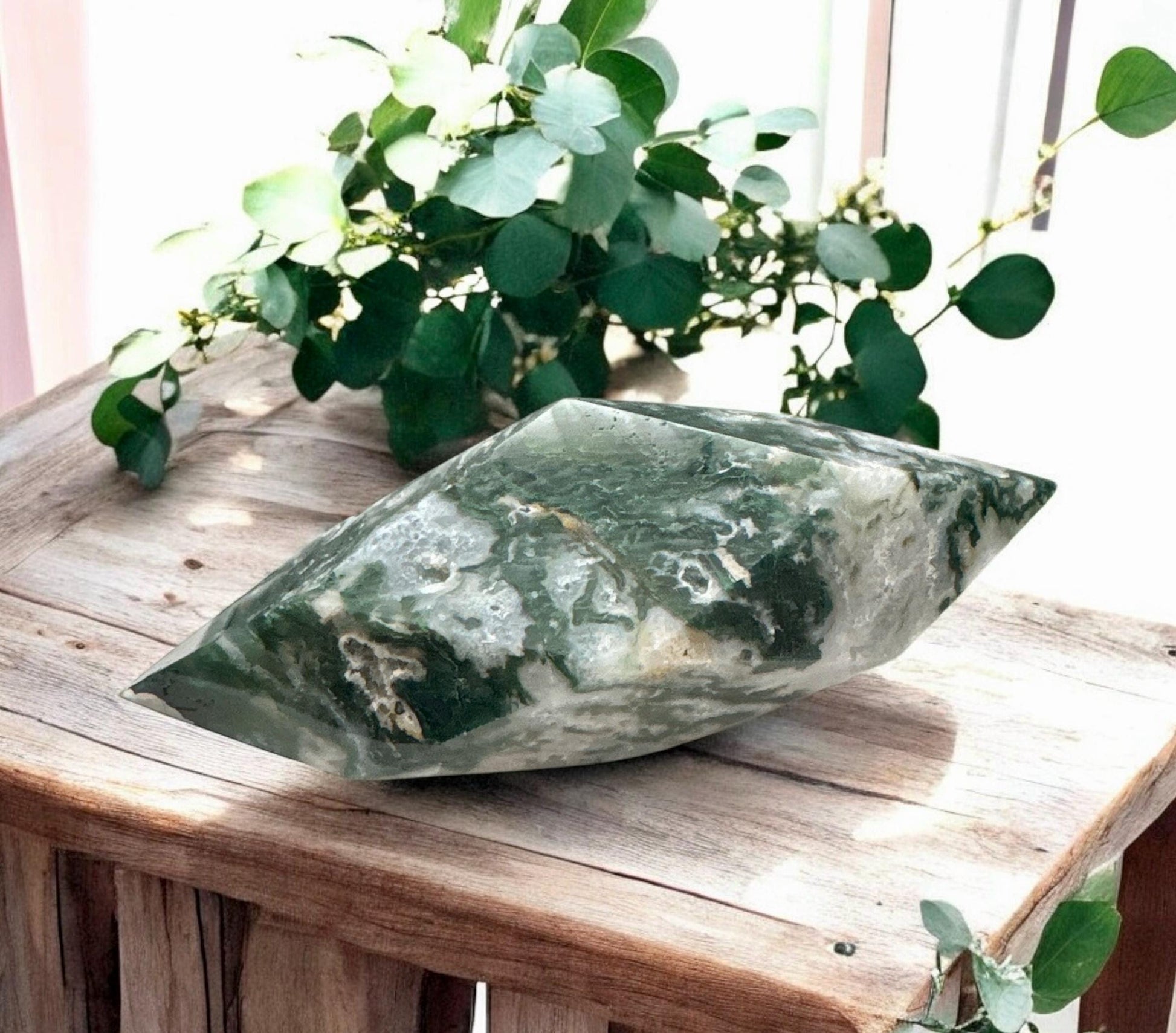 Moss Agate Prism: Unique Crystal Free Form