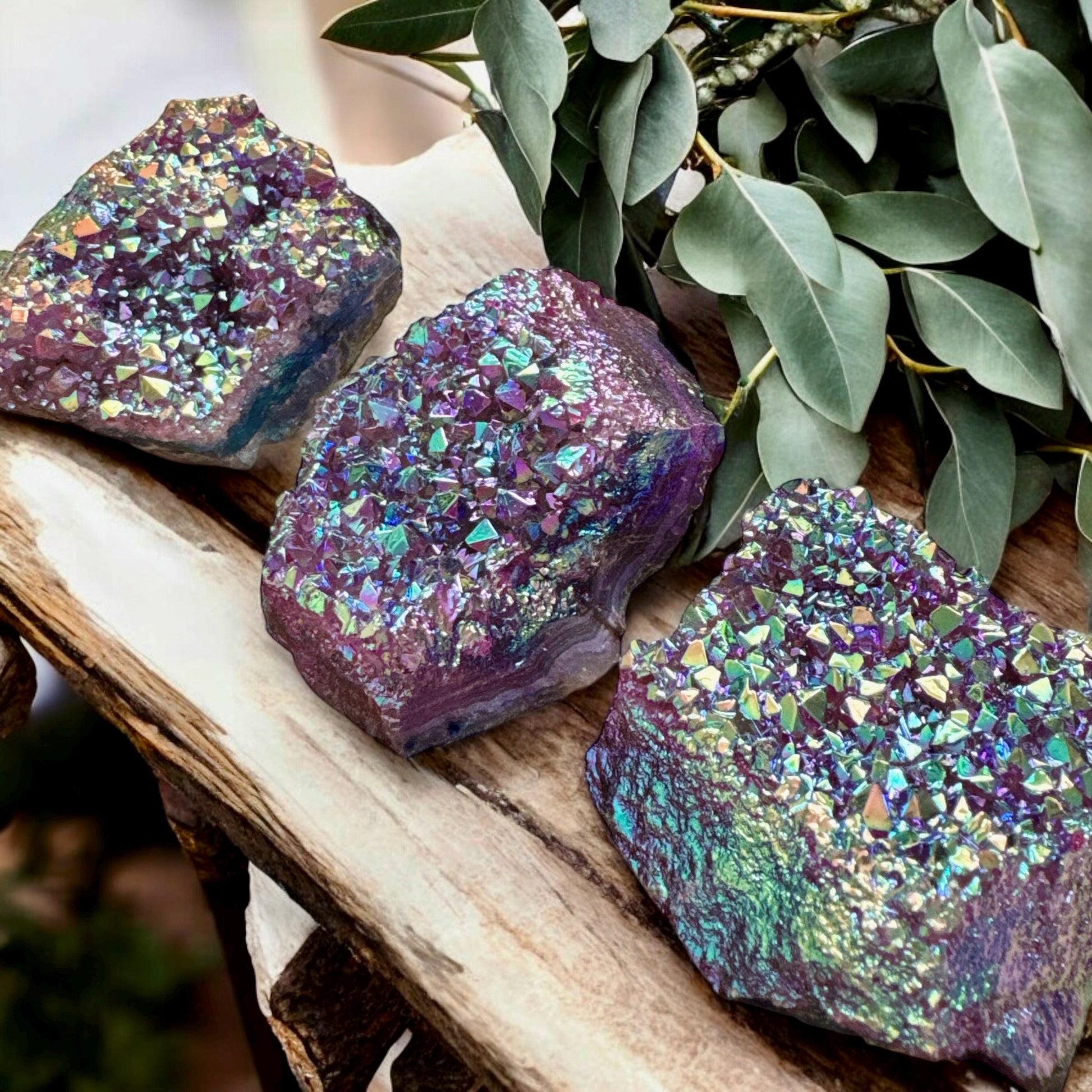 Purple Galaxy Aura Amethyst Cluster: Cosmic Crystal Decor