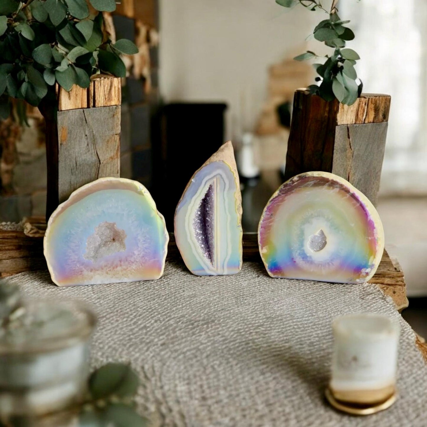 Aura Agate Geode Druze: Ethereal Standing Stone