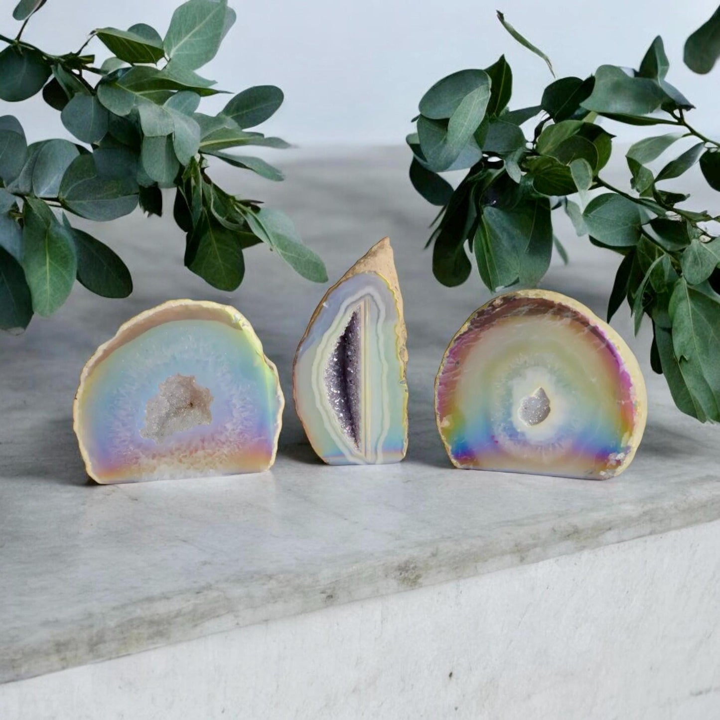 Aura Agate Geode Druze: Ethereal Standing Stone