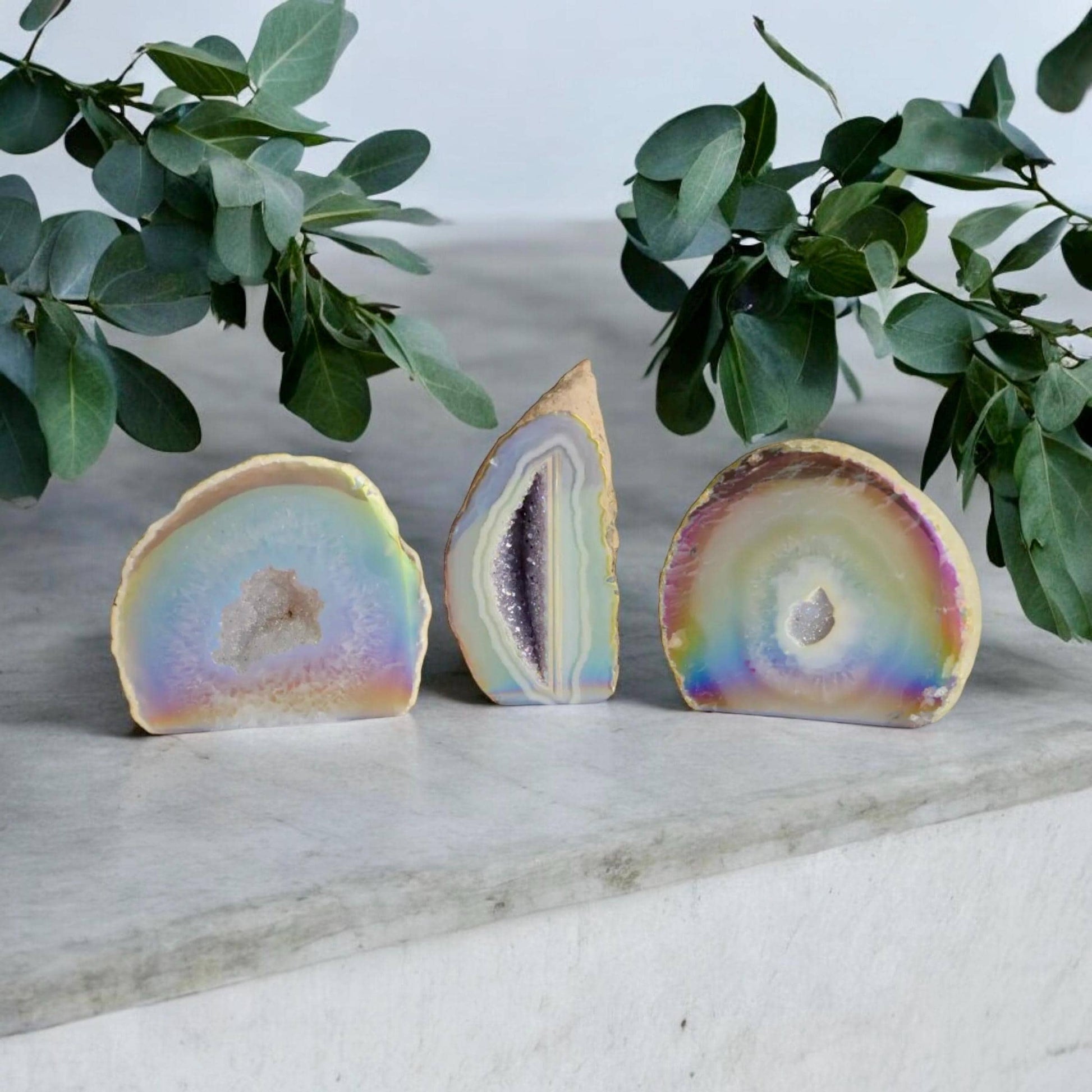 Aura Agate Geode Druze: Ethereal Standing Stone