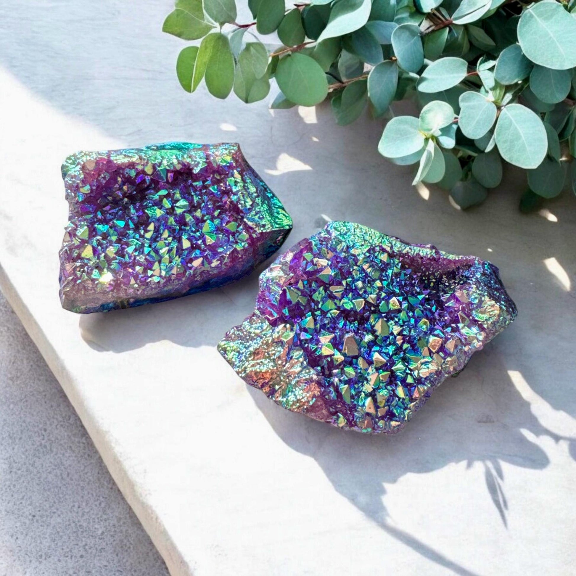 Purple Galaxy Aura Amethyst Cluster: Cosmic Crystal Decor