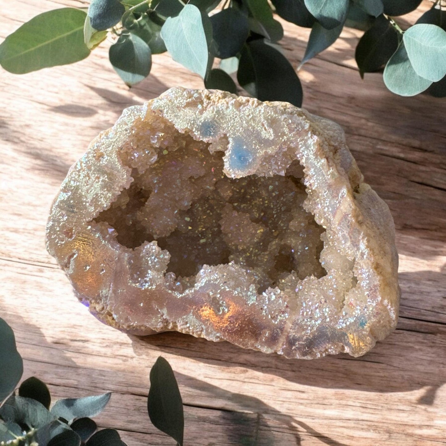 Angel Aura Quartz Geode Half Gift Boxed – A Celestial Sparkle. Luna by Louise, Crystal Shop UK