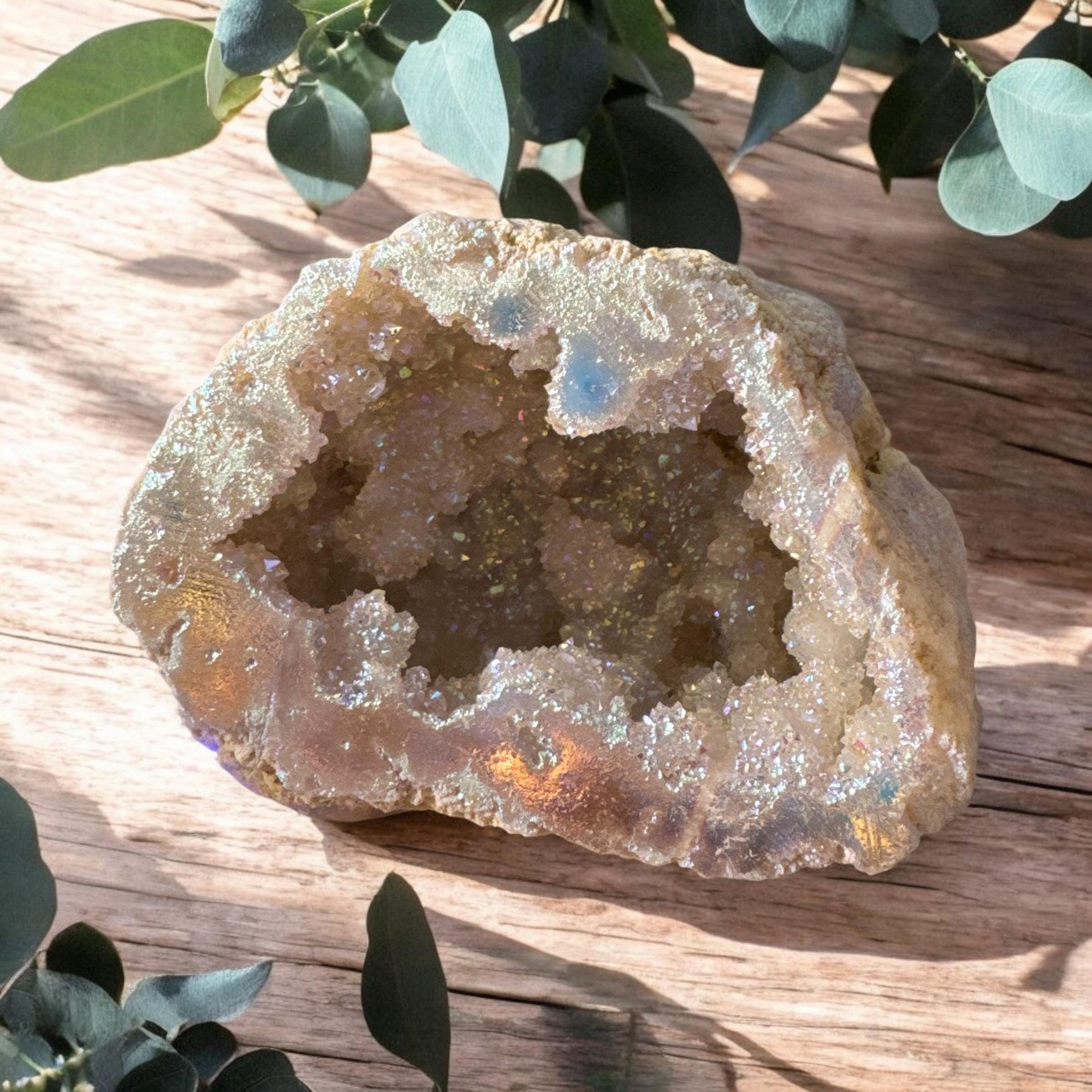 Angel Aura Quartz Geode Half Gift Boxed – A Celestial Sparkle. Luna by Louise, Crystal Shop UK