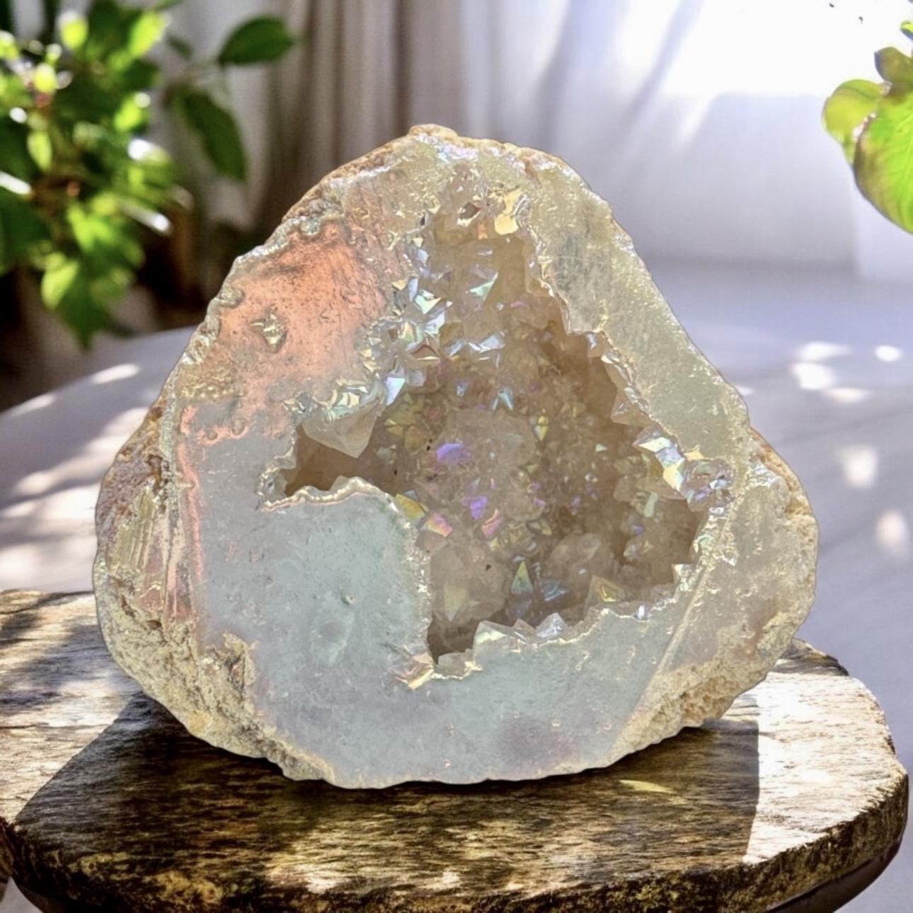 Angel Aura Quartz Geode Half: Celestial Crystal Gift