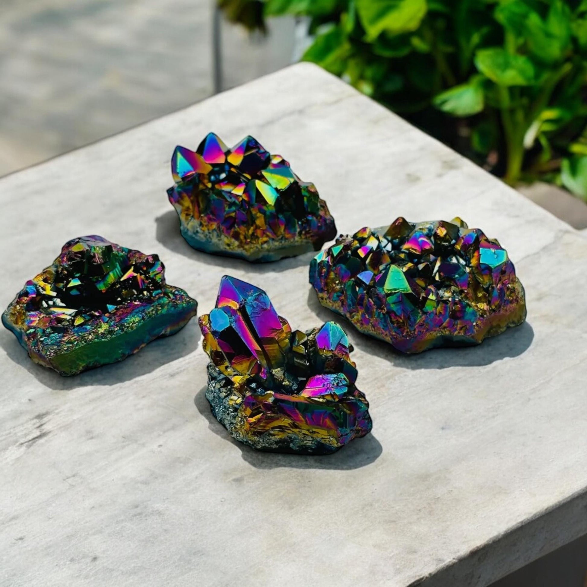 Rainbow Aura Amethyst Cluster: Calming Meditation Crystal