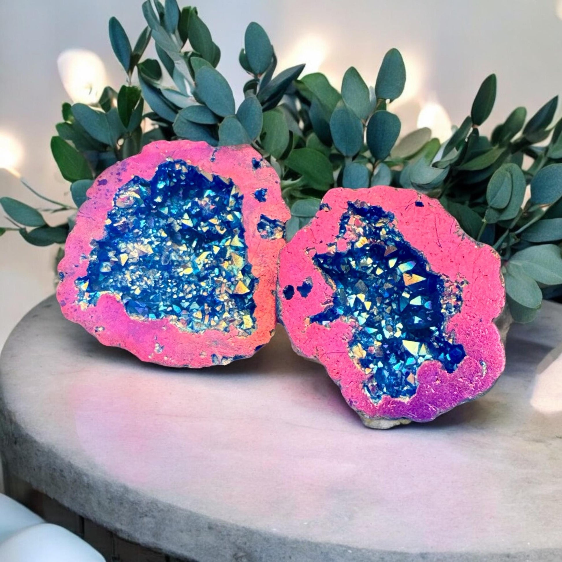 Midnight Blue and Pink Aura Geode: Midnight Sparkle Crystal, Gift Boxed