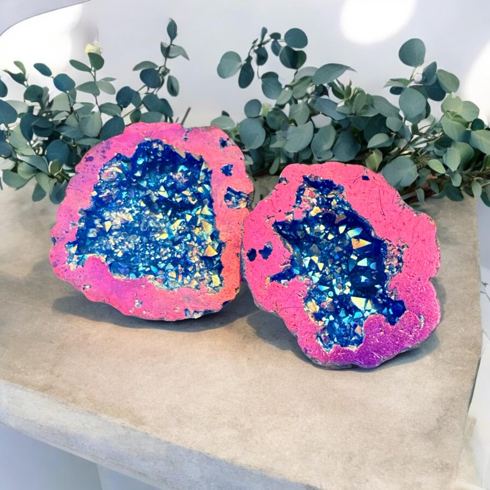 Cobalt Pink Aura Geode: Midnight Sparkle Crystal, Gift Boxed