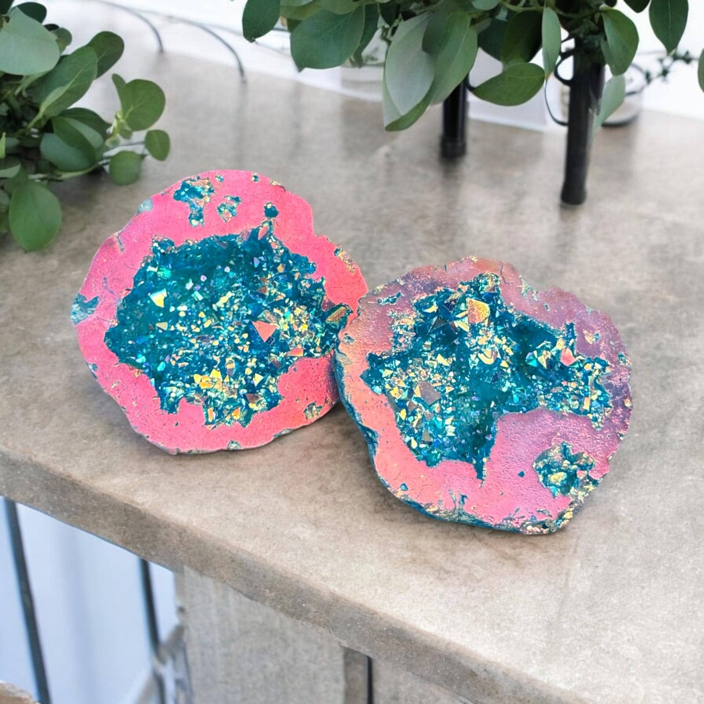 Aqua Aura Quartz Geode: Northern Lights Crystal Gift