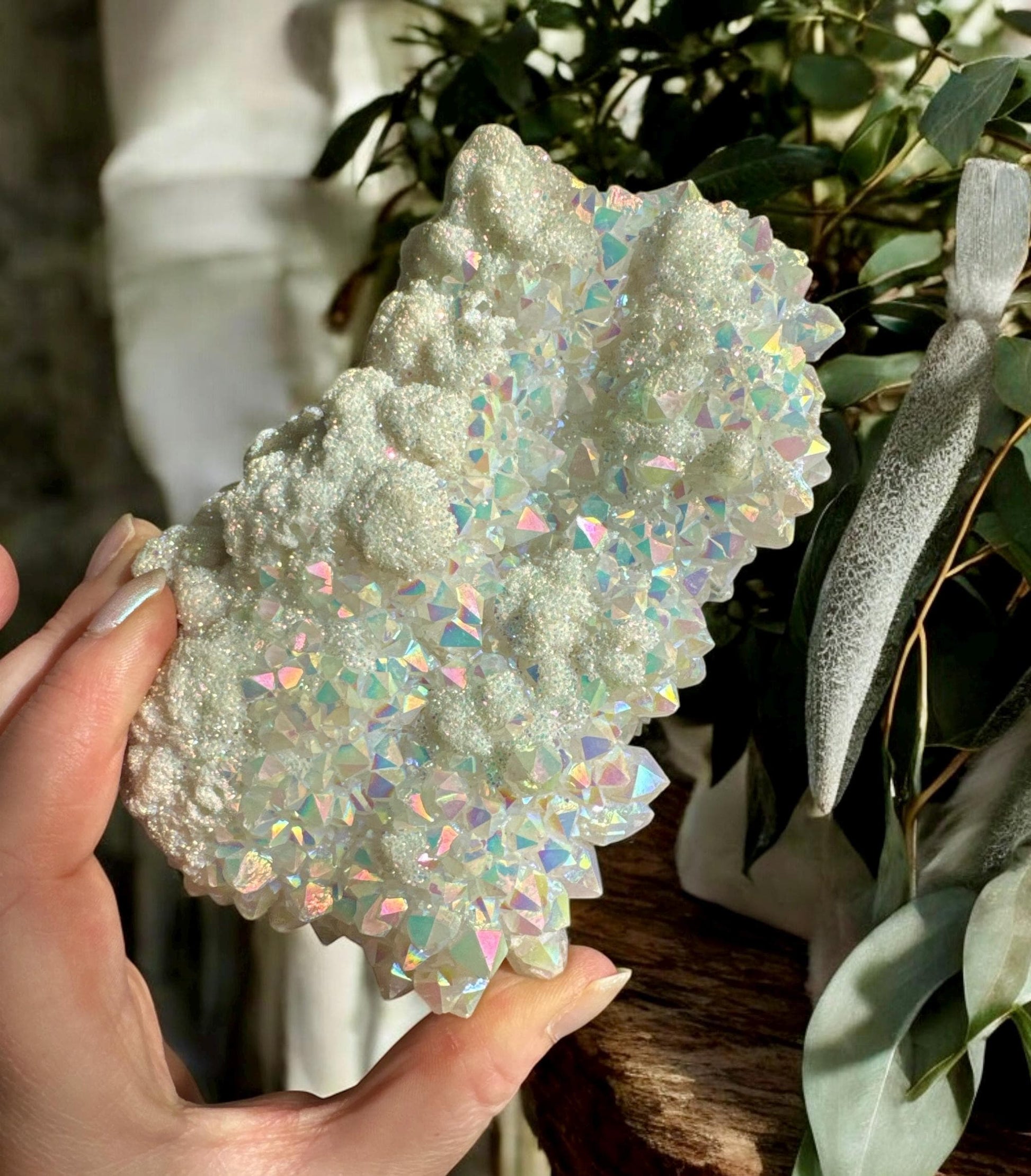 Ethereal Angel Aura White Quartz Crystal Heart Cluster