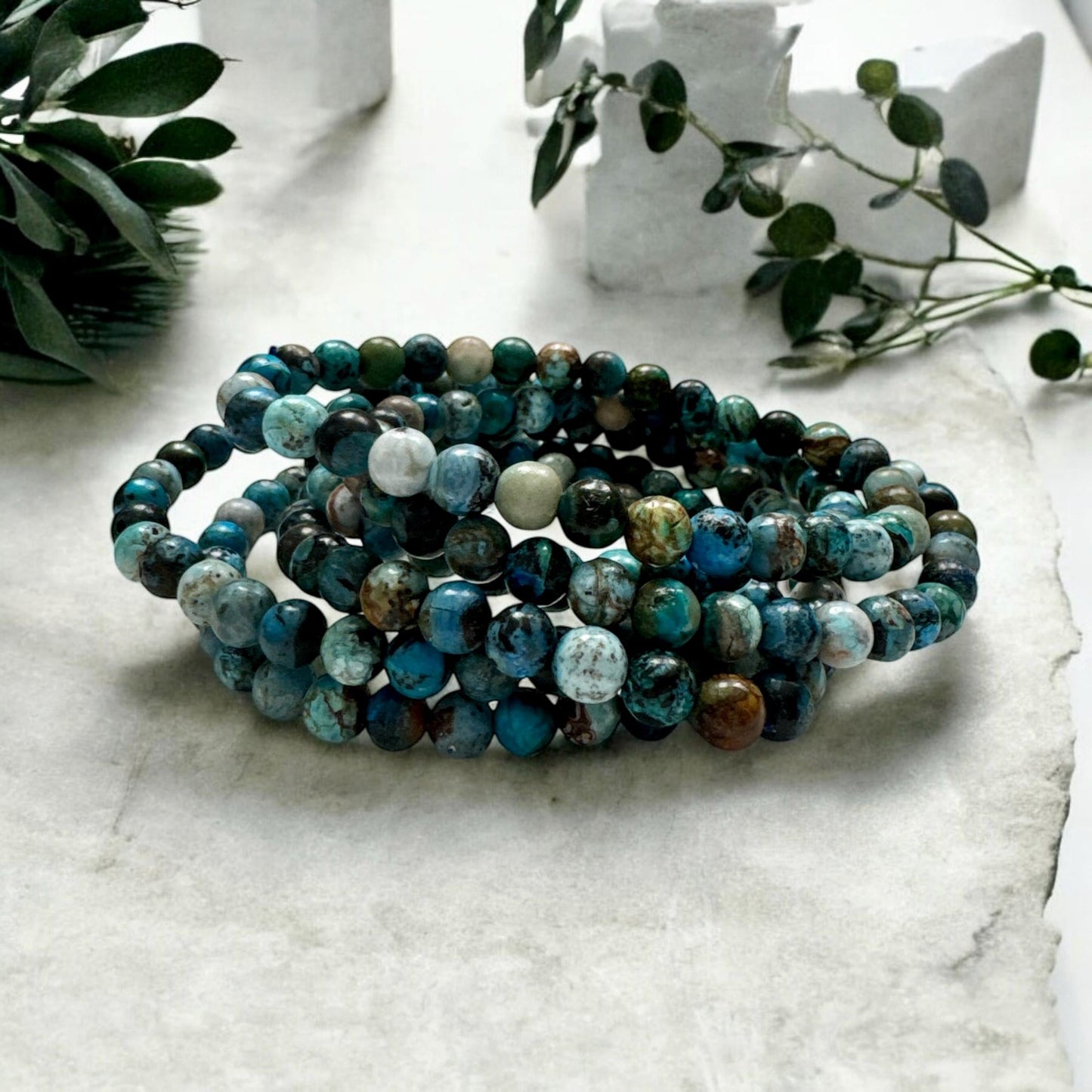 Chrysocolla Crystal Bead Bracelet: Handmade 6mm Stretch Bracelet