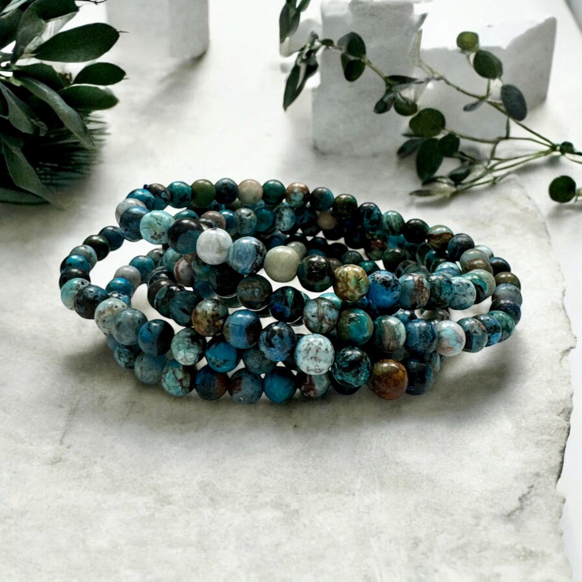 Chrysocolla Crystal Bead Bracelet: Handmade 6mm Stretch Bracelet