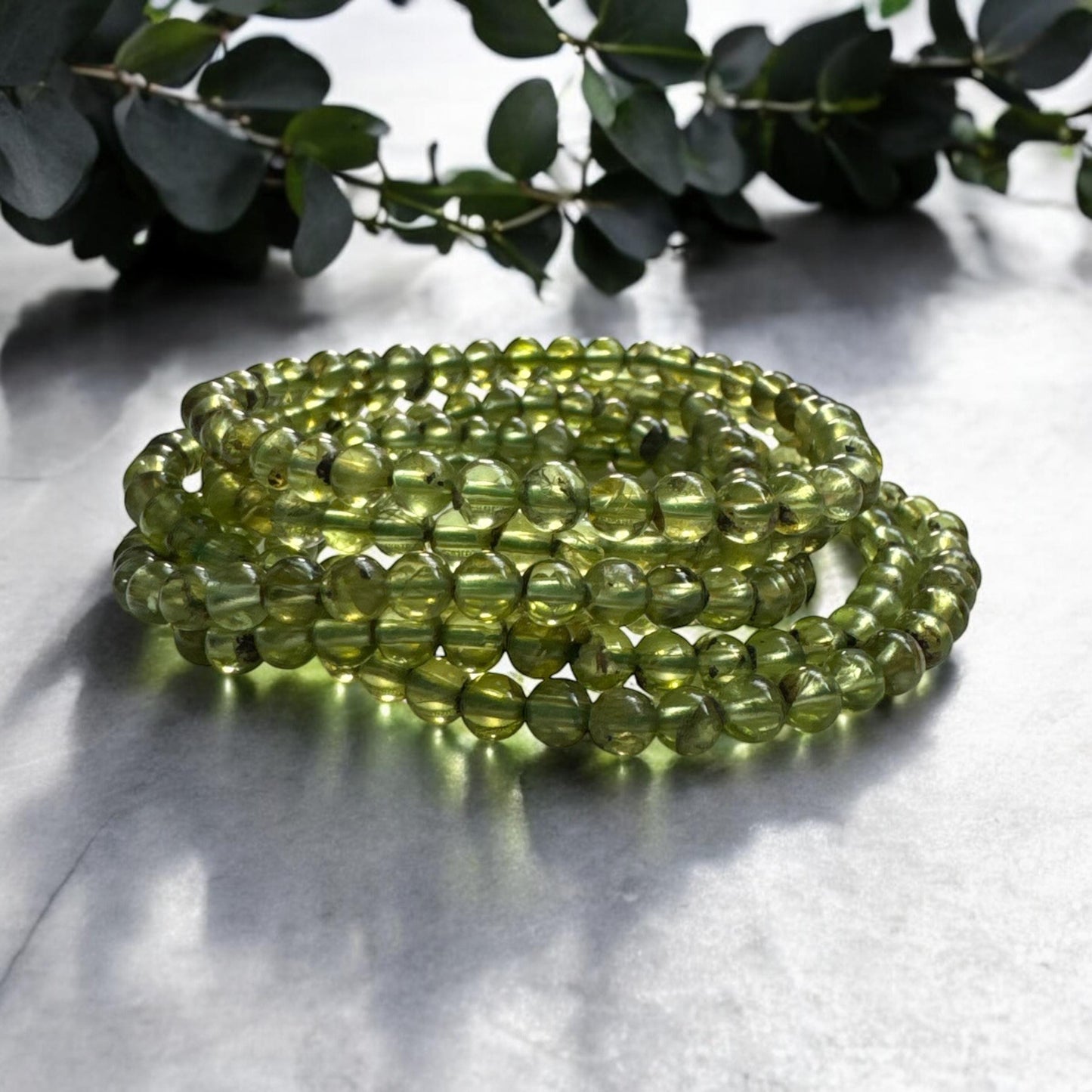 Handmade Peridot 3mm Crystal Bead Stretch Bracelet (7.5”)