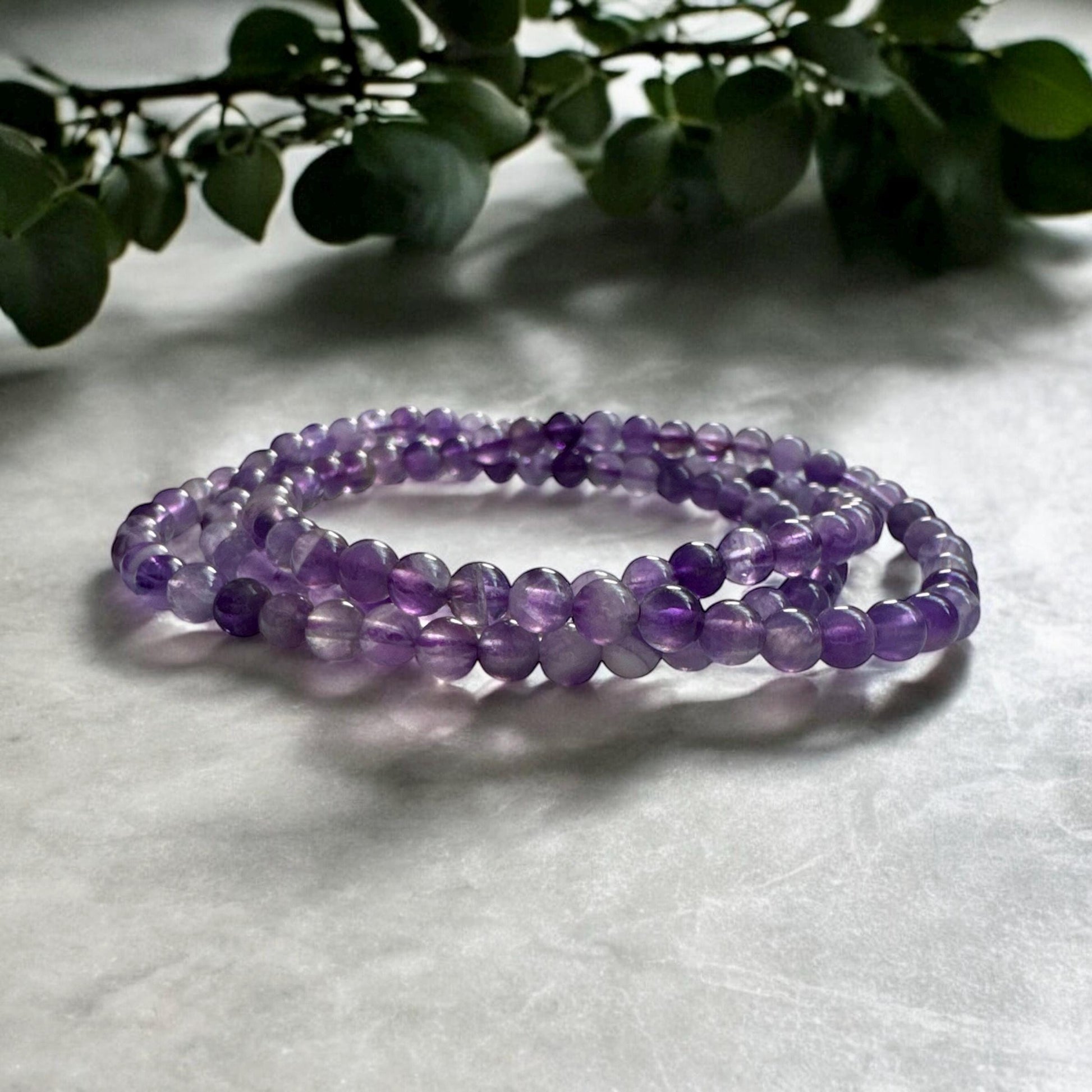 Amethyst Crystal Bead Bracelet: Handmade 4mm Healing Gemstone