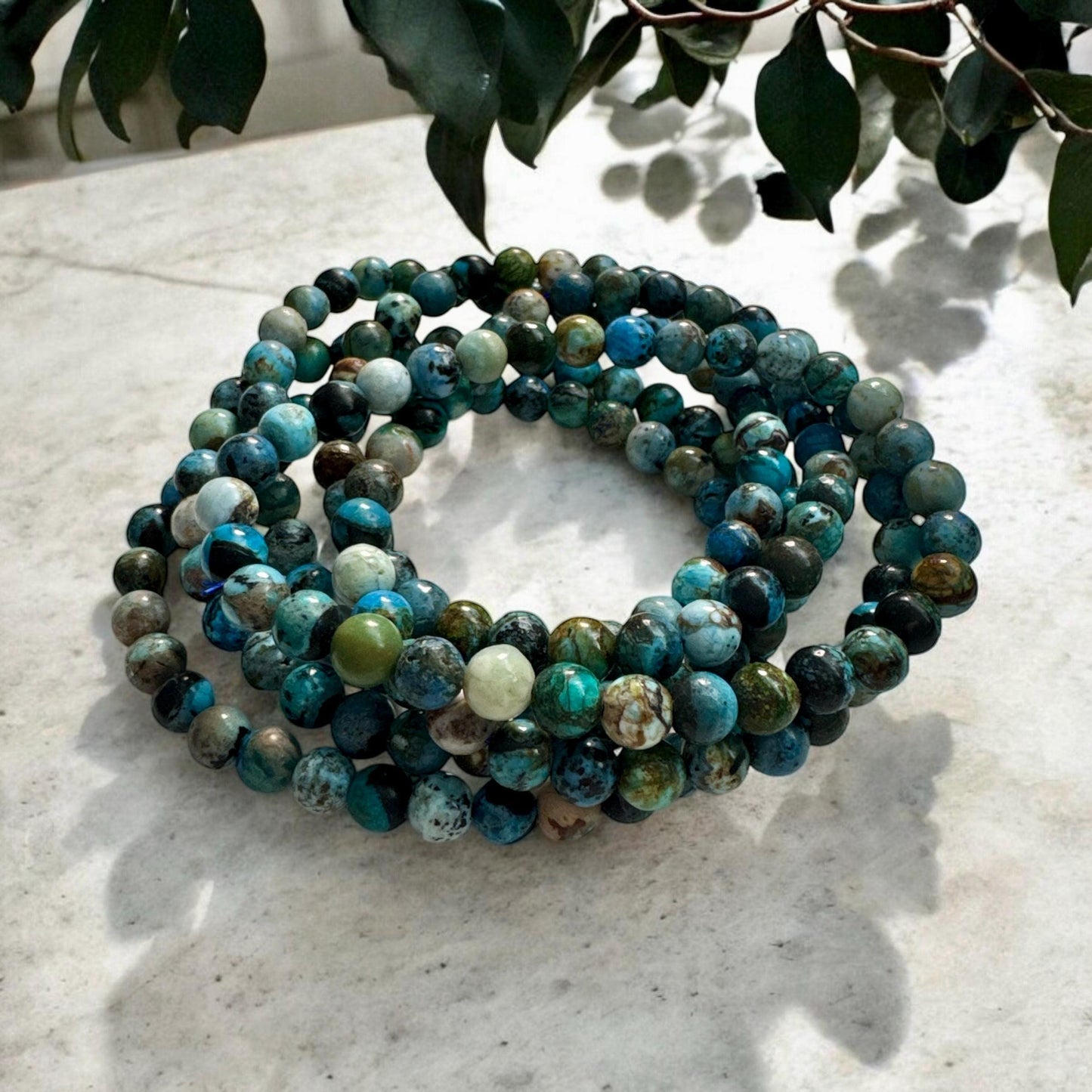 Chrysocolla Crystal Bead Bracelet: Handmade 6mm Stretch Bracelet, 7.5