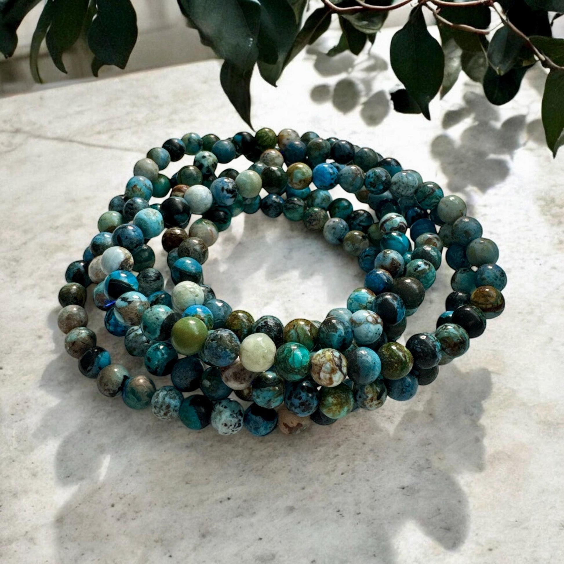 Chrysocolla Crystal Bead Bracelet: Handmade 6mm Stretch Bracelet, 7.5