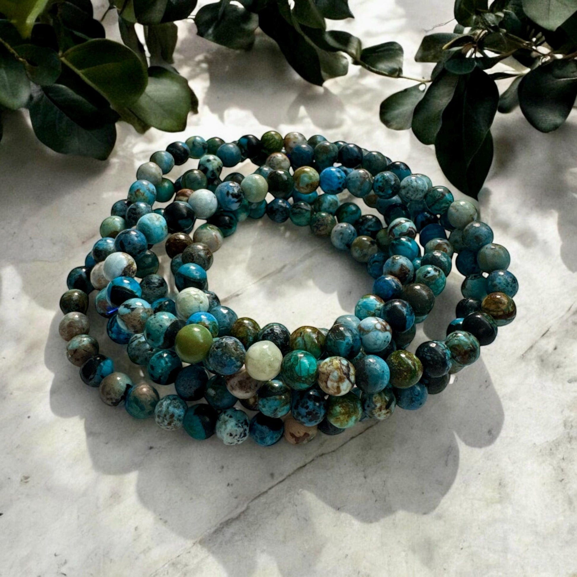 Chrysocolla Crystal Bead Bracelet: Handmade 6mm Stretch Bracelet, 7.5