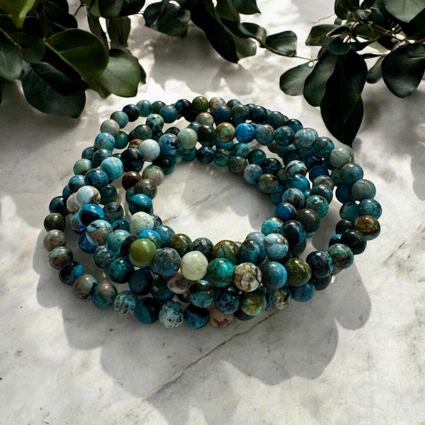 Chrysocolla Crystal Bead Bracelet: Handmade 6mm Stretch Bracelet