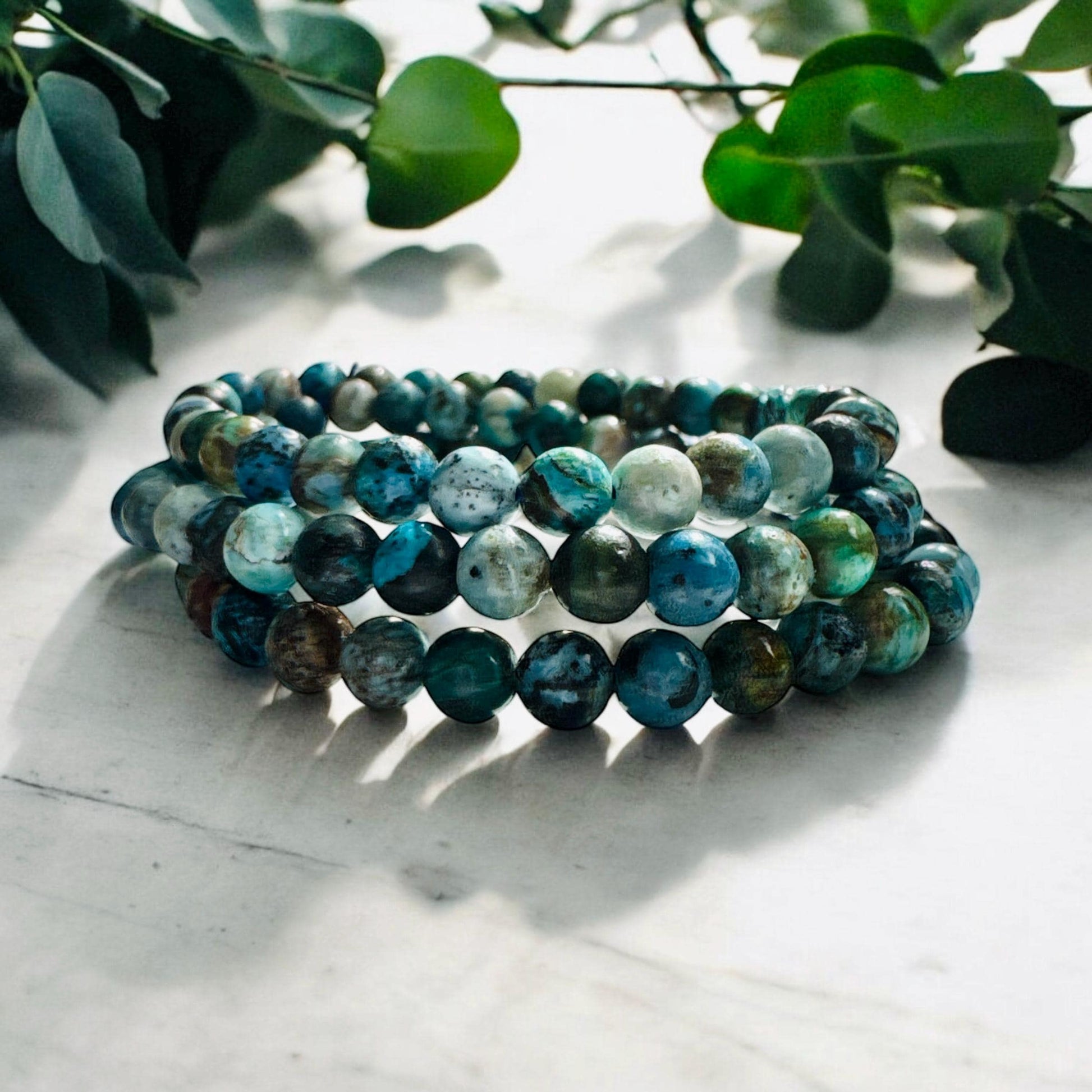 Chrysocolla Crystal Bead Bracelet: Handmade 6mm Stretch Bracelet