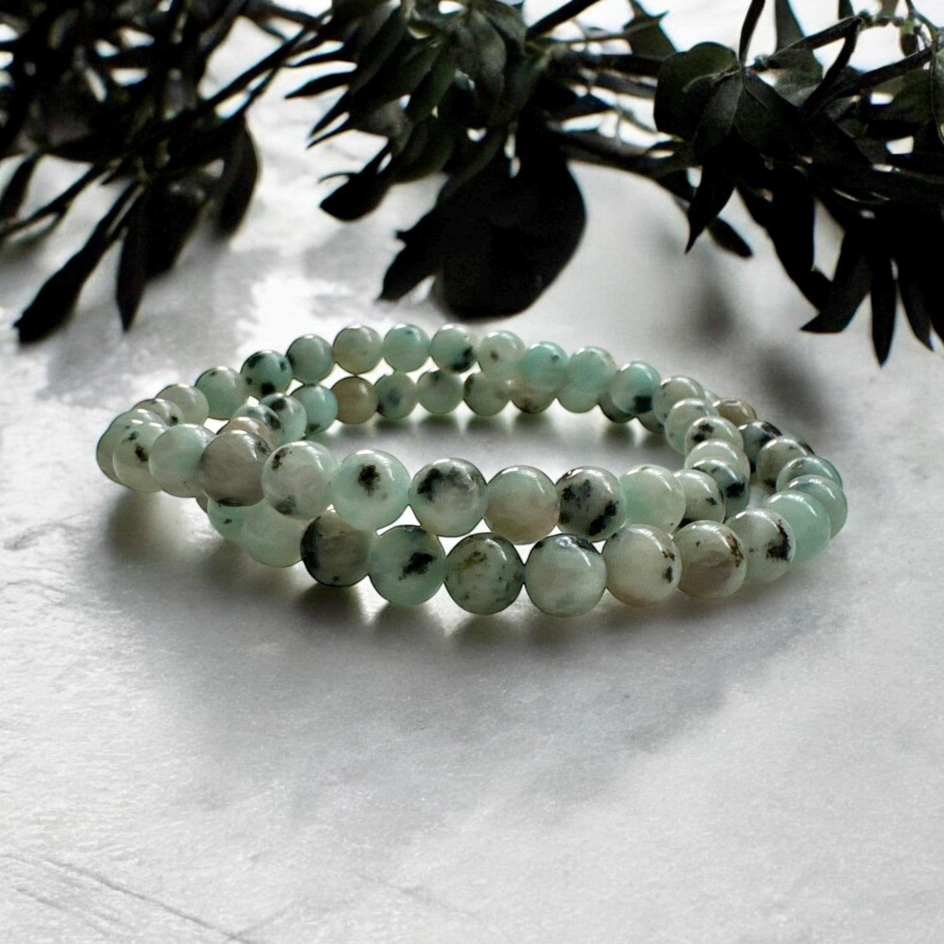 Handmade Kiwi Jasper Beaded Bracelet: Soothing Crystal Jewelry