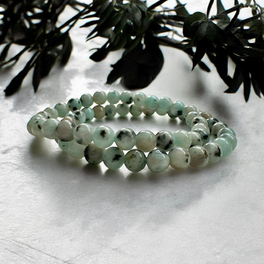 Handmade Kiwi Jasper Beaded Bracelet: Soothing Crystal Jewelry