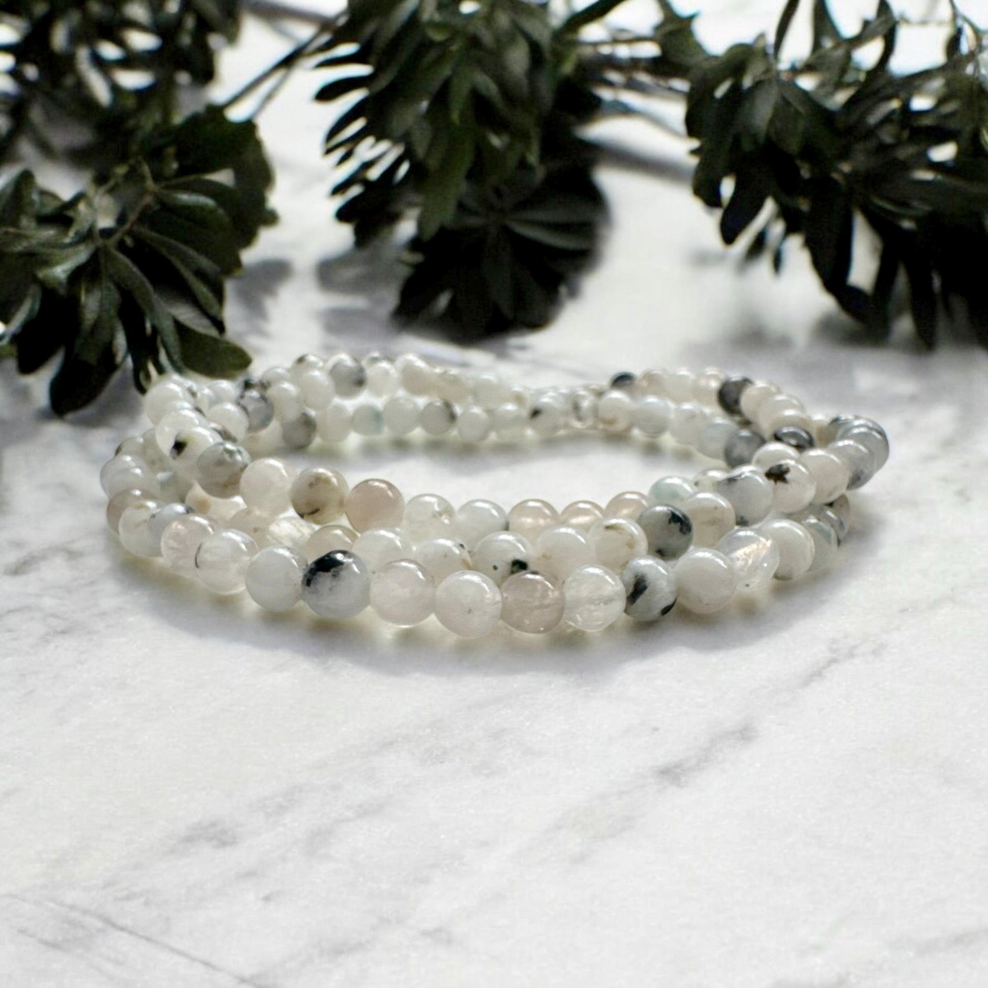 Rainbow Moonstone Beaded Bracelet: 4mm Crystal, Divine Feminine Energy, 7.5"