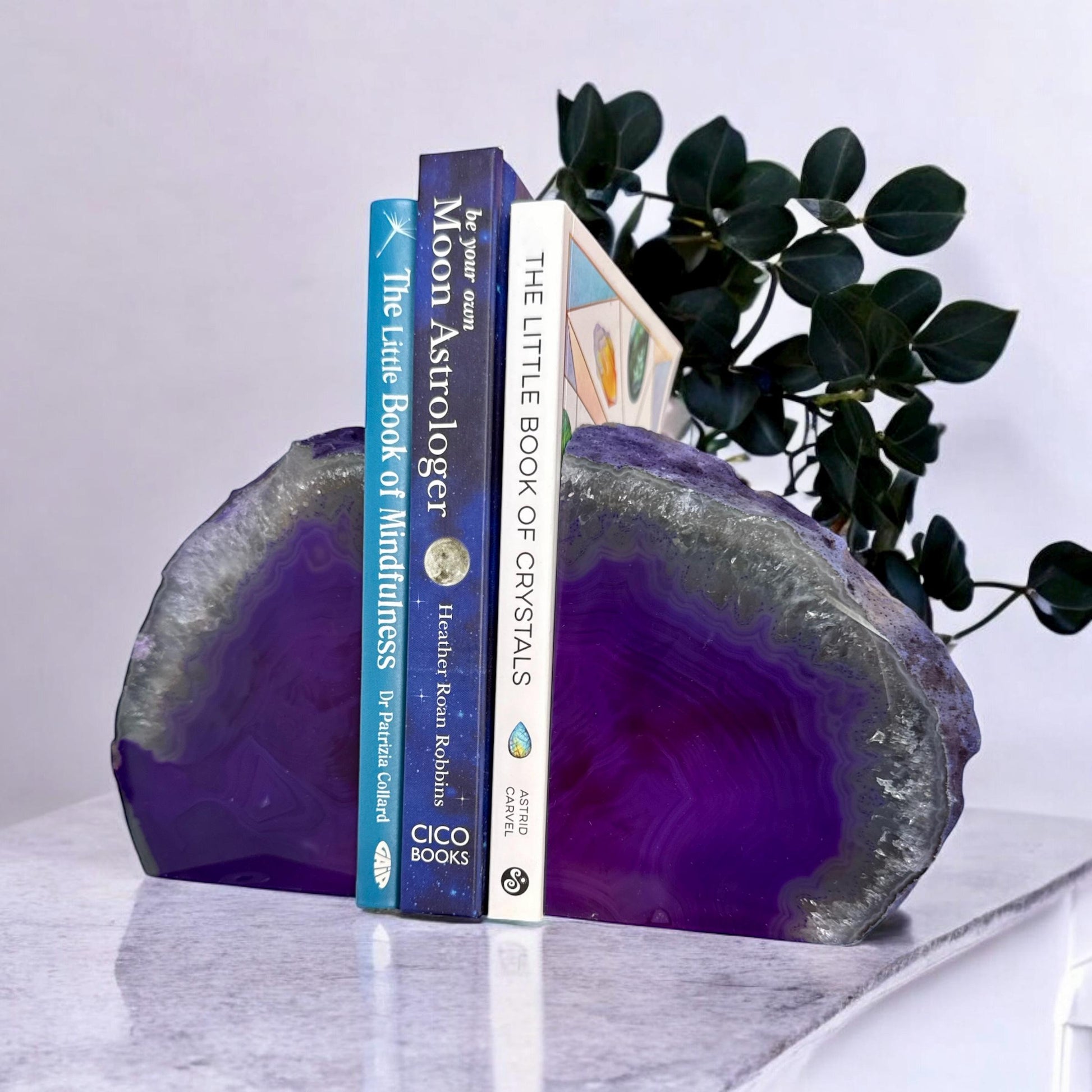 Purple Agate & Quartz Geode Bookends: Crystal Decor Set