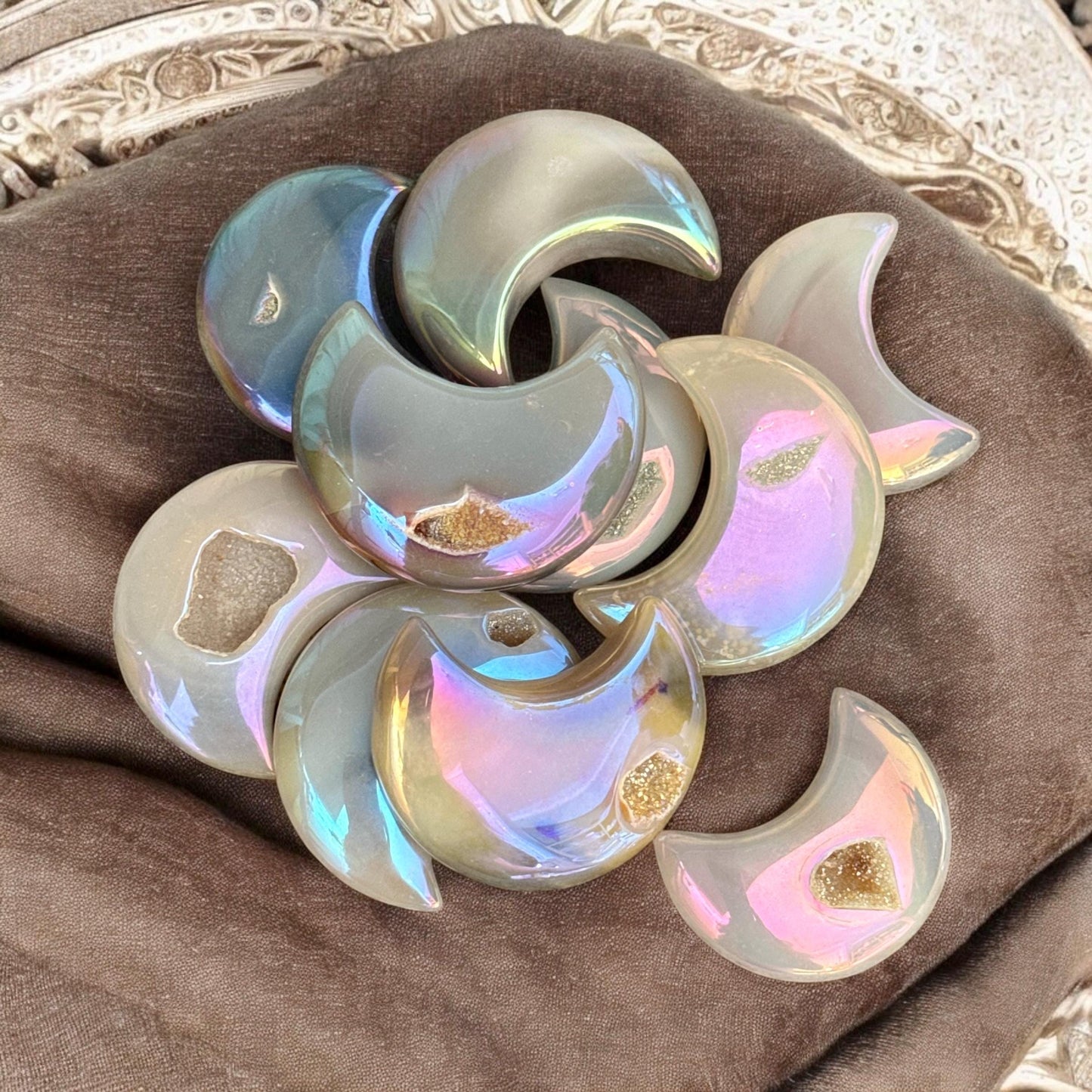 Aura Agate Druze Moon Crystal: Iridescent Pocket Gem (Second Chance)