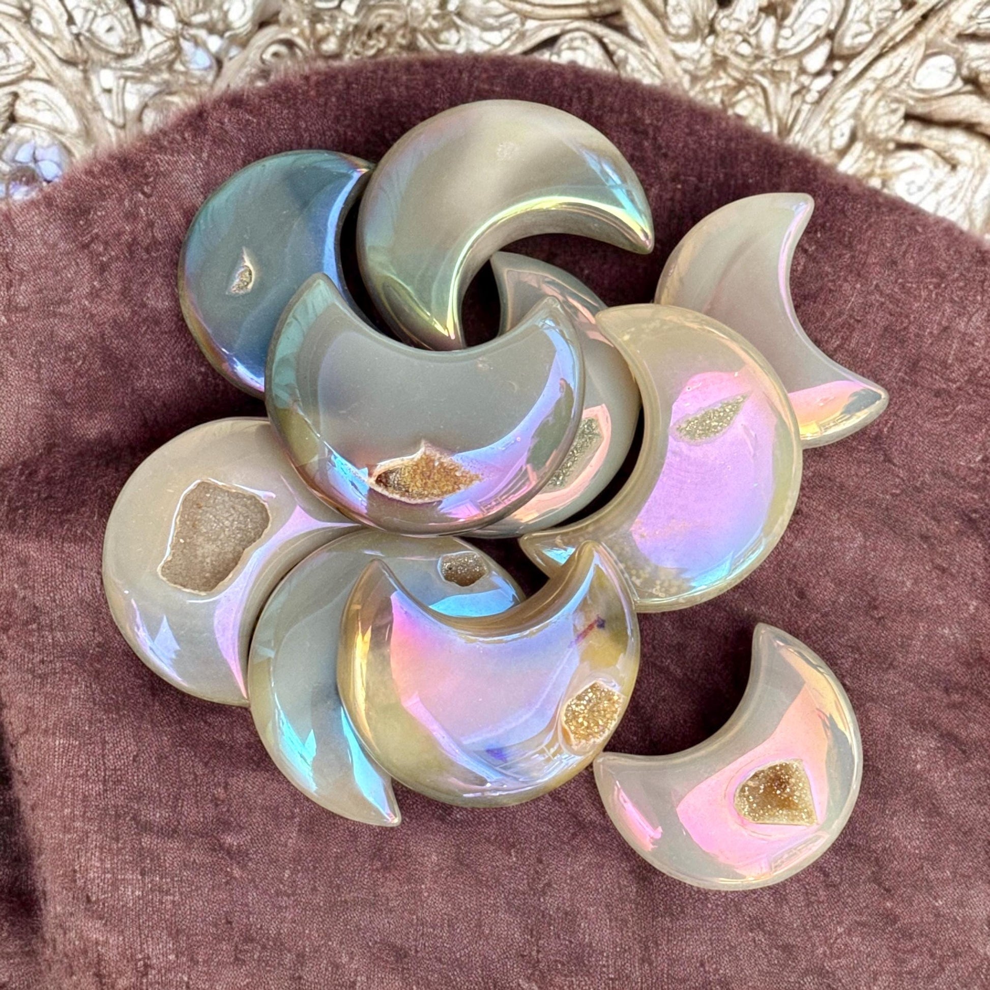 Aura Agate Druze Moon Crystal: Iridescent Pocket Gem (Second Chance)