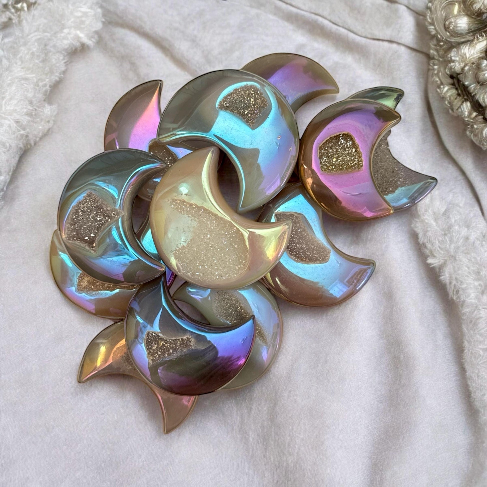 Aura Agate Druze Moon Crystal: Polished Pocket Gem
