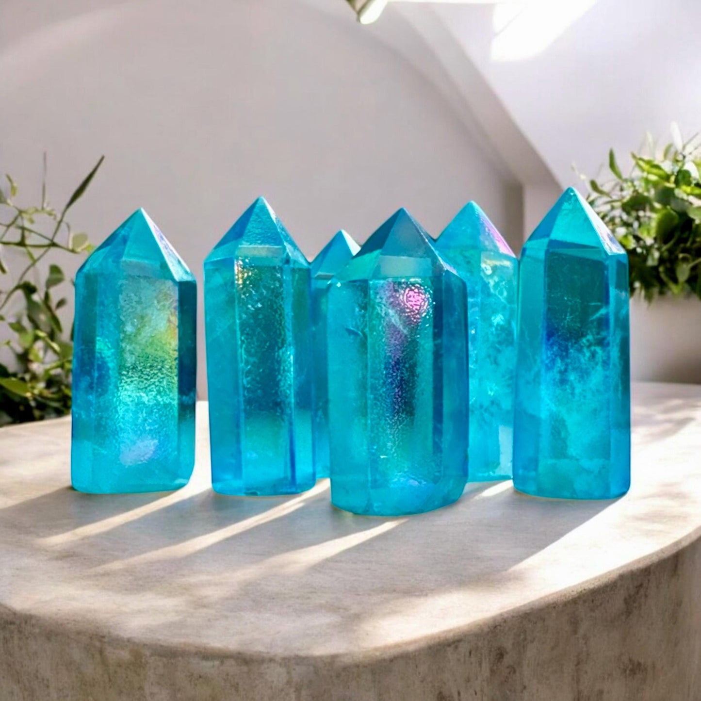 Aqua Aura Quartz Crystal Point: Spiritual Healing Obelisk