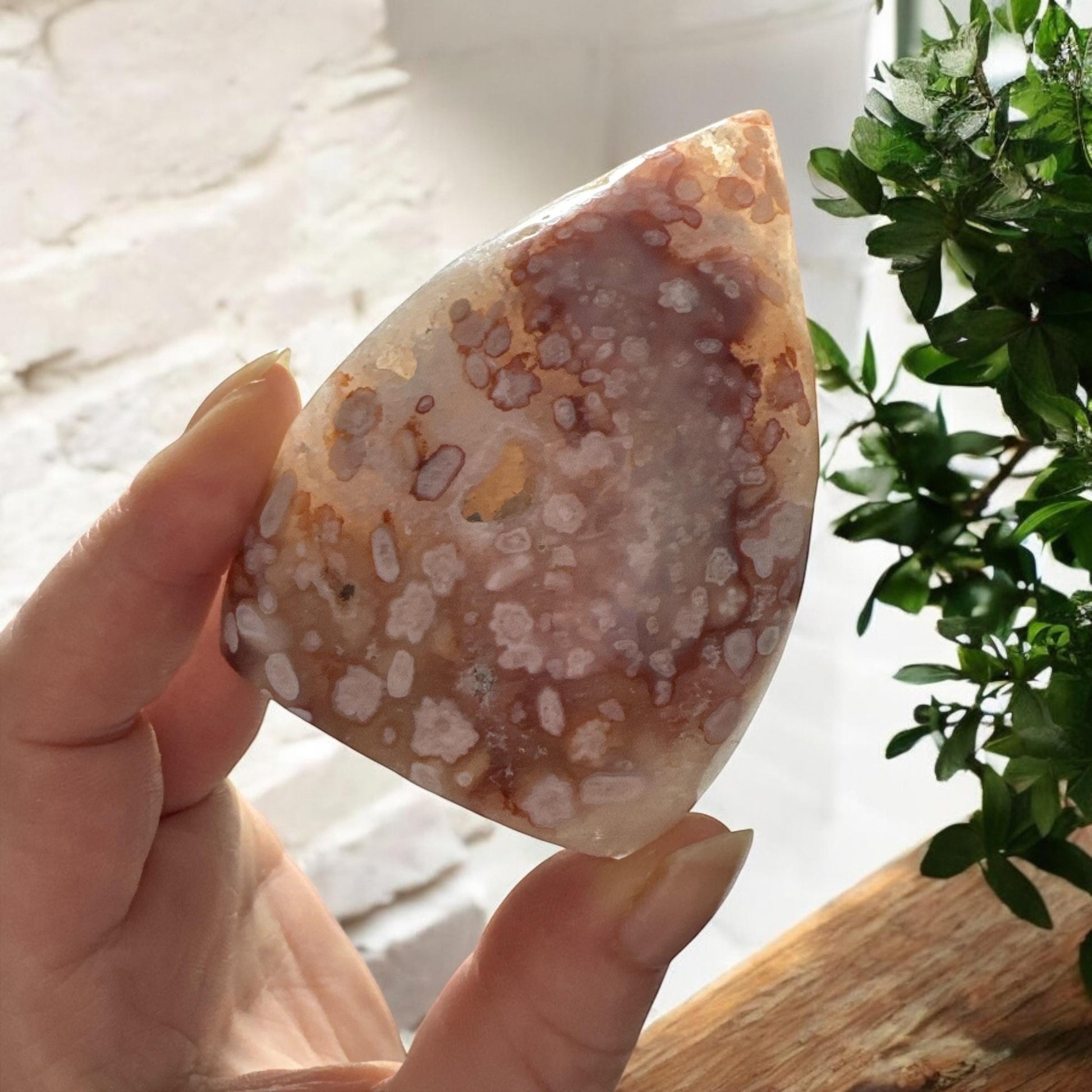 Polished Pink Amethyst & Flower Agate Flame Crystal: Emotional Healing Stone