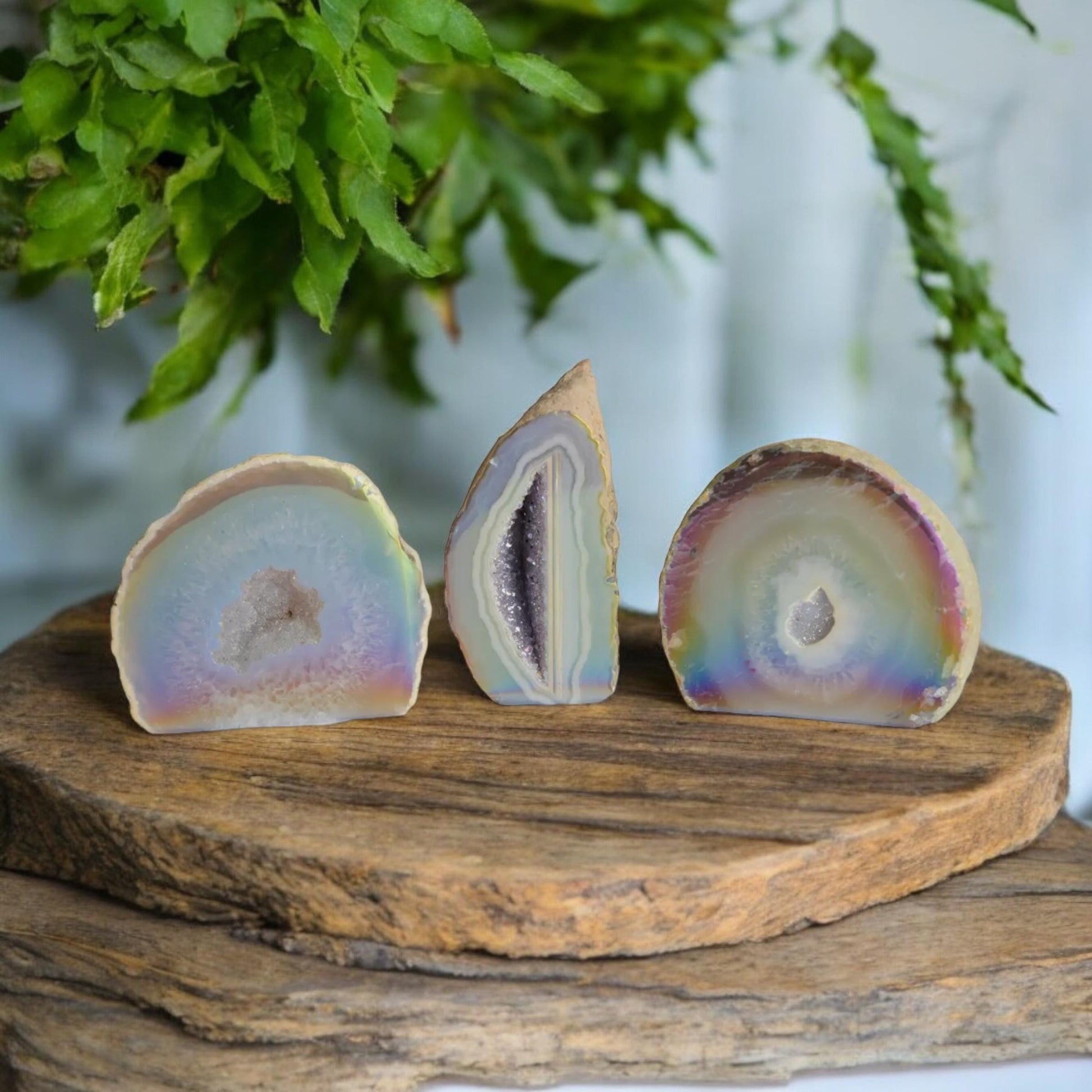 Aura Agate Geode Druze: Ethereal Standing Stone