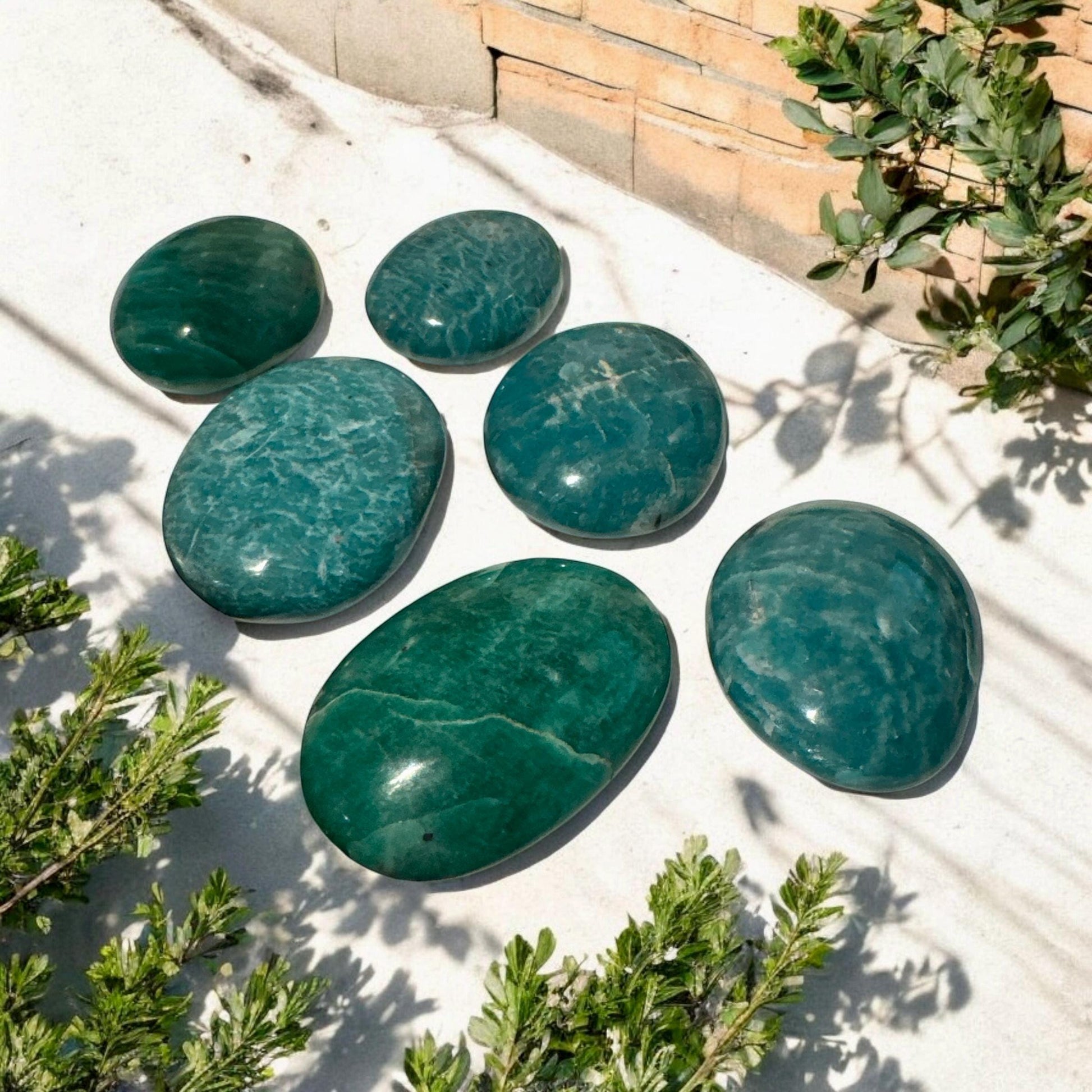 Amazonite High Quality Crystal Palm Stones - Luna by Louise, Crystal Shop UK | Soothing and Empowering Stone for Calm
