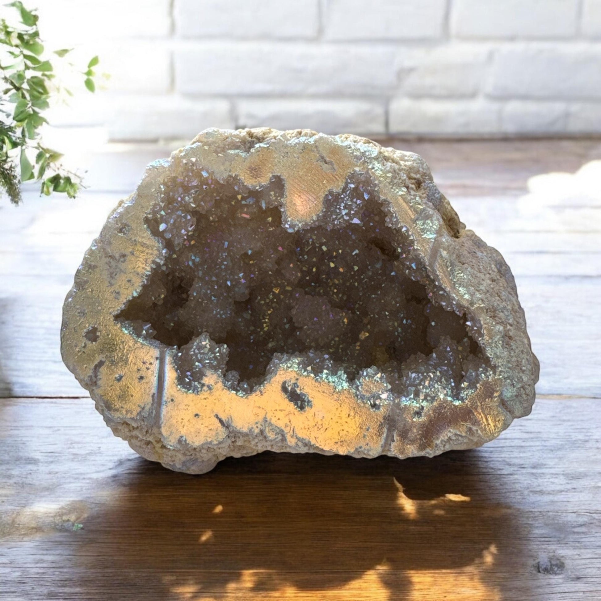 Angel Aura Quartz Geode Half: Celestial Crystal Gift