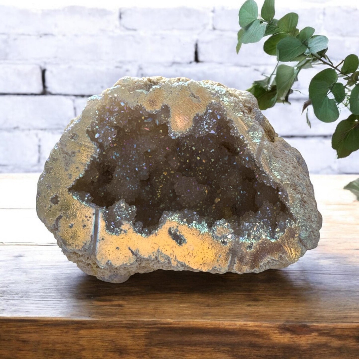 Angel Aura Quartz Geode Half: Celestial Crystal Gift