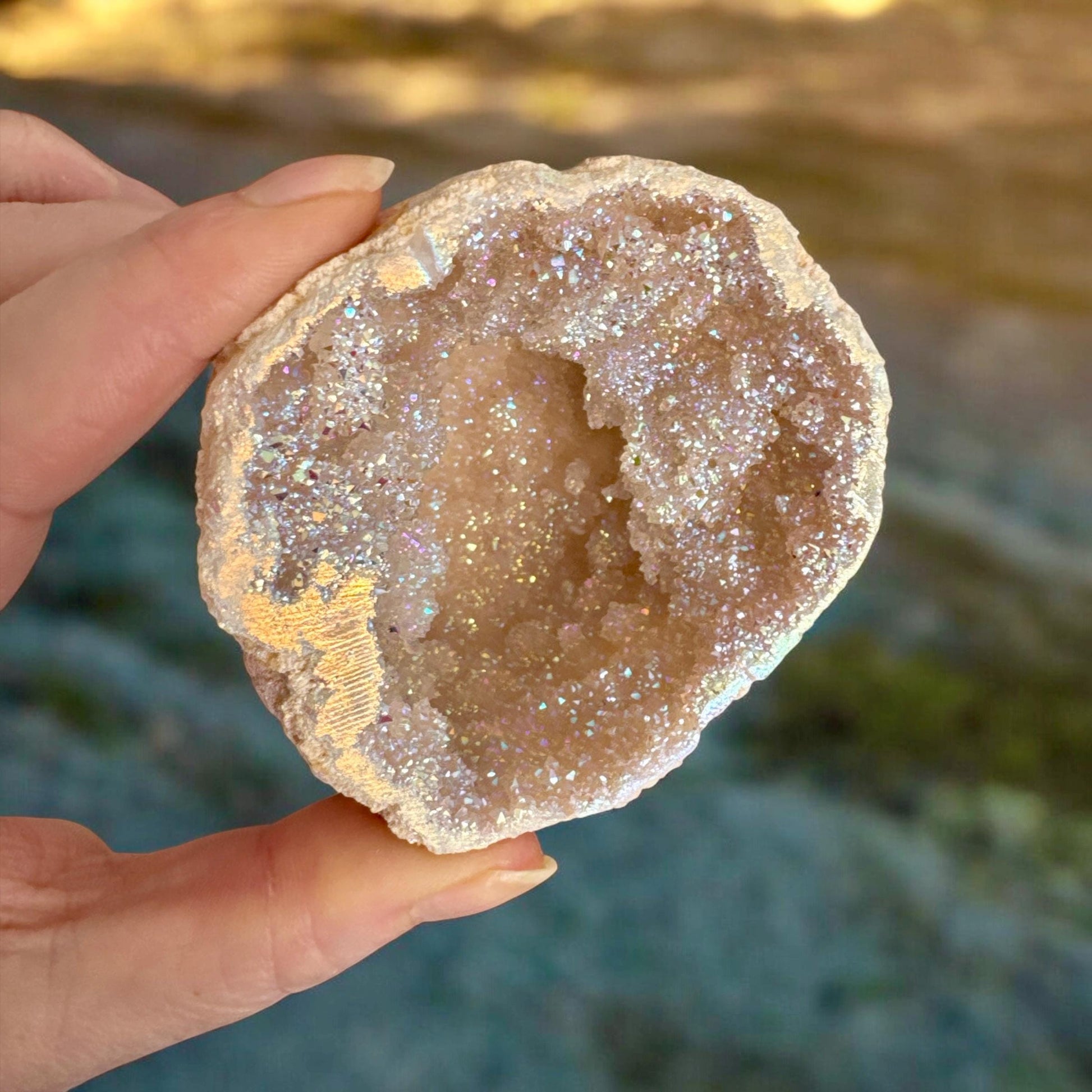 Angel Aura Quartz Geode Half: Celestial Crystal Gift