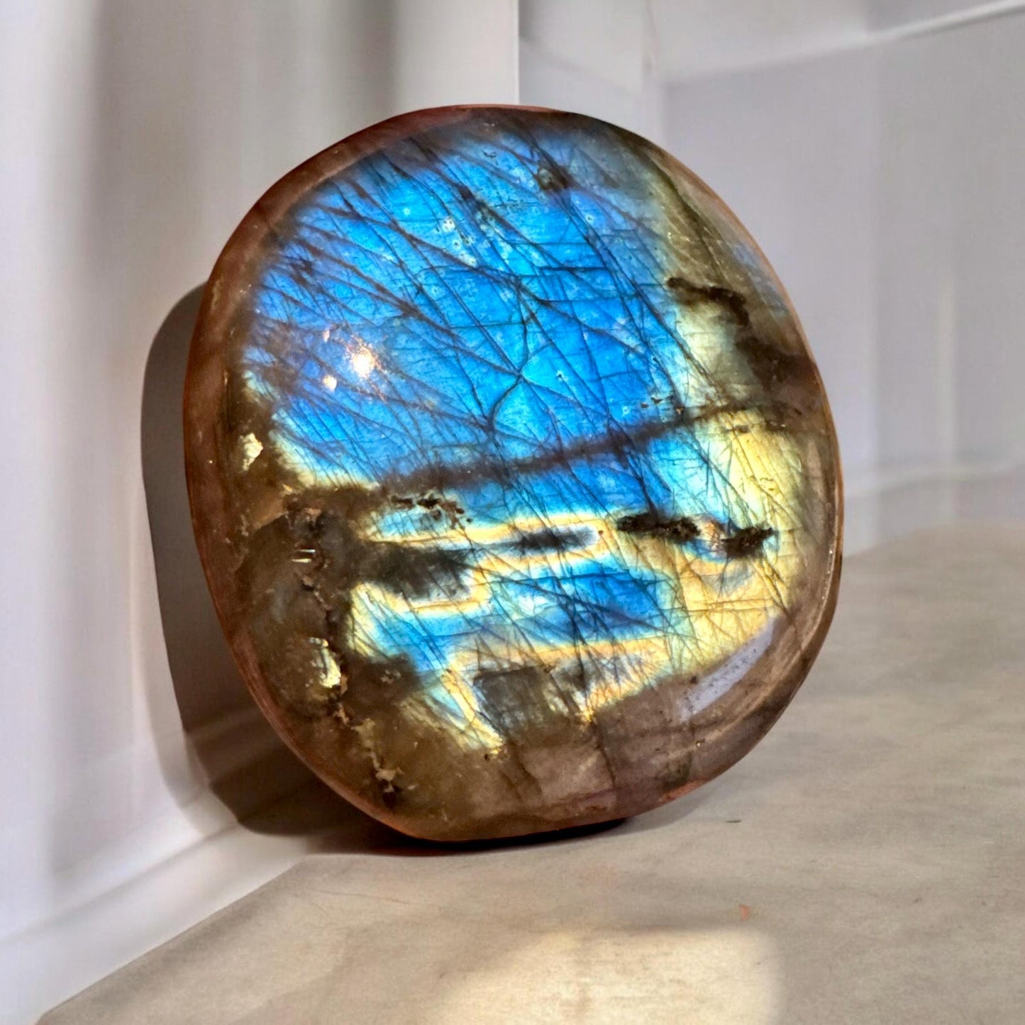 XL Labradorite Palm Stone: Iridescent Calming Crystal (70/80mm x 60/70mm approx.)