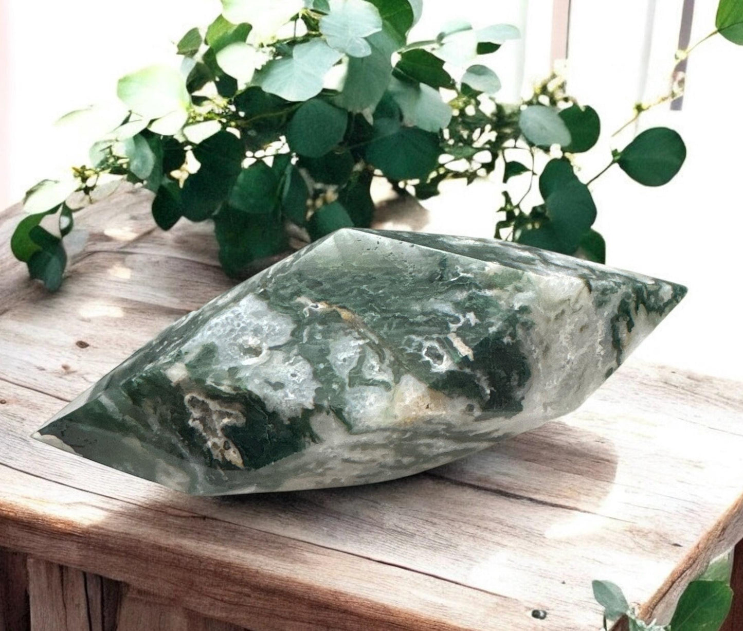Moss Agate Prism: Unique Crystal Free Form