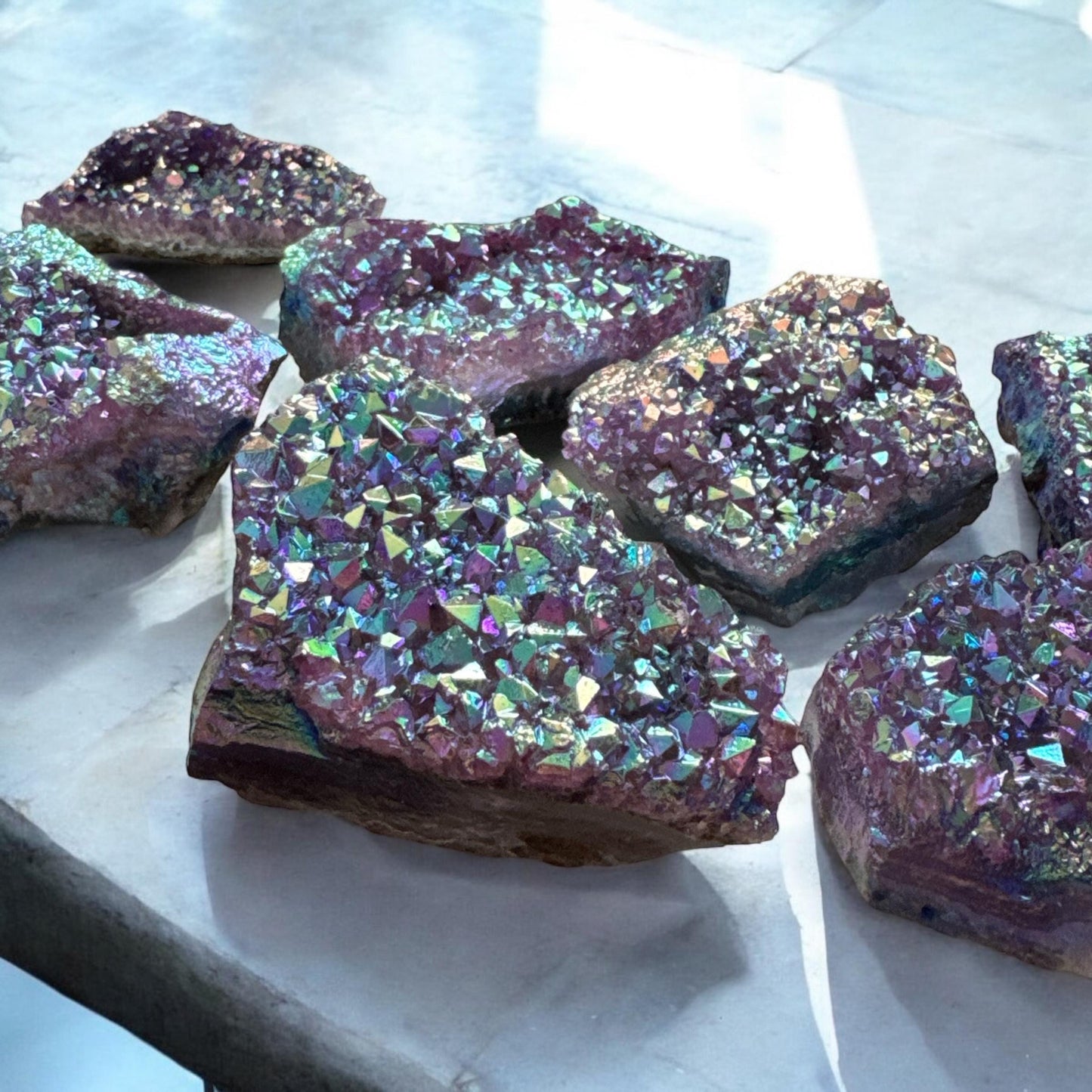 Purple Galaxy Aura Amethyst Cluster: Cosmic Crystal Decor