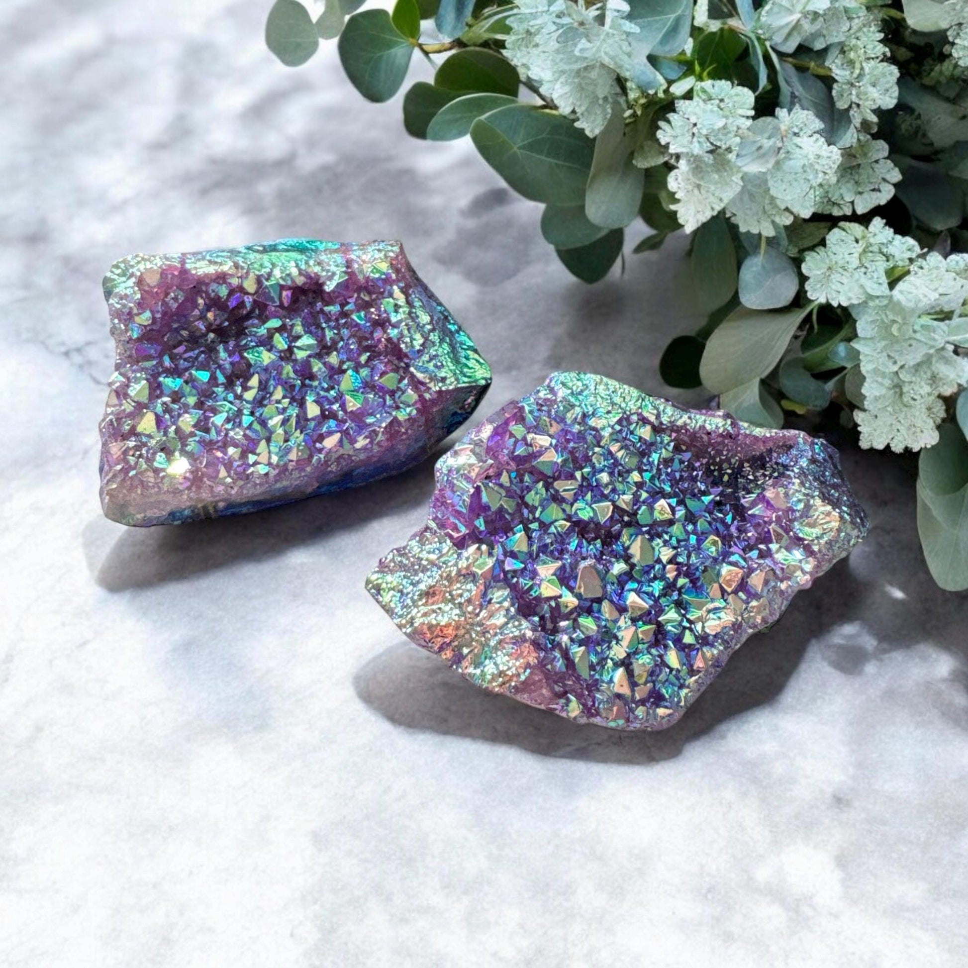 Purple Galaxy Aura Amethyst Cluster: Cosmic Crystal Decor