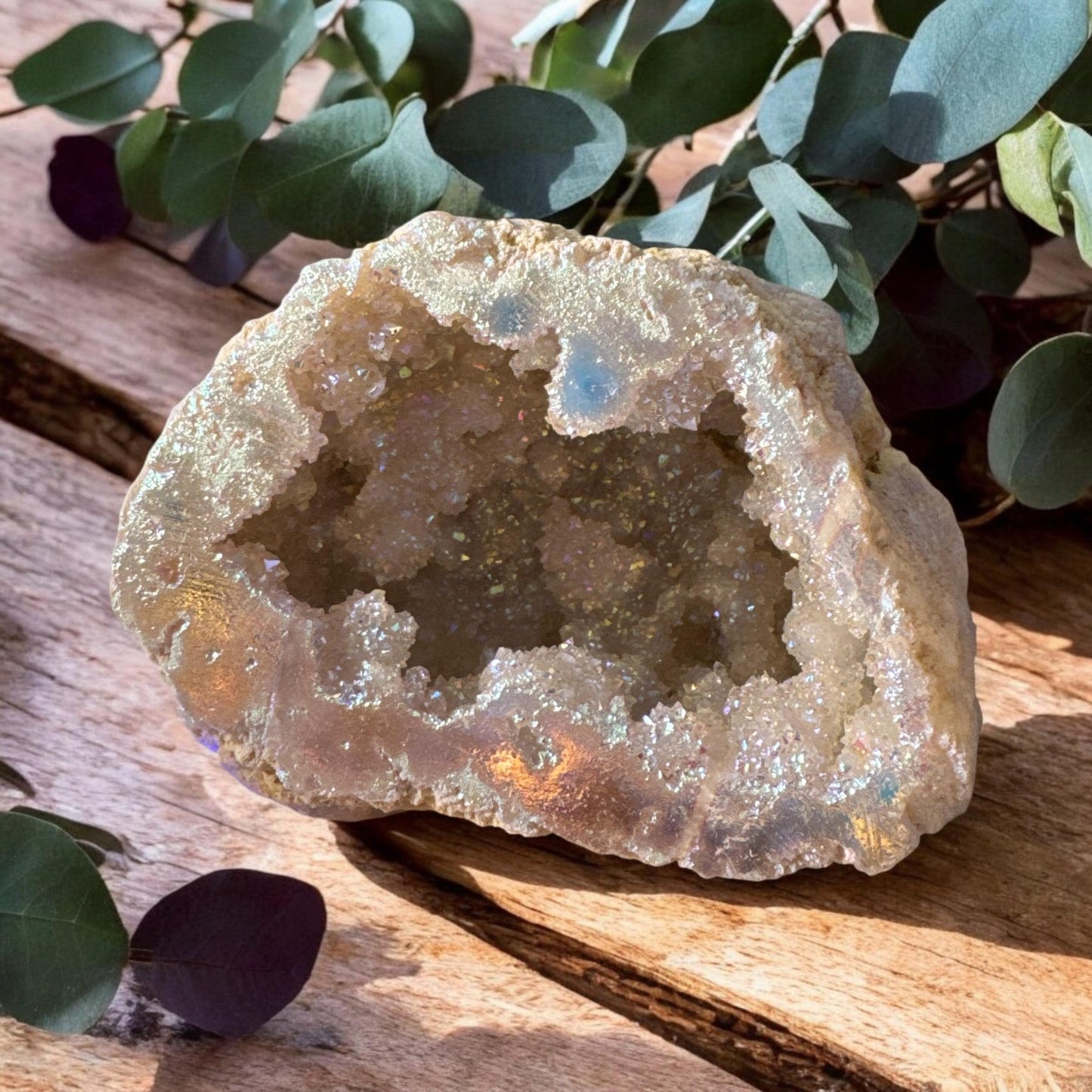 Angel Aura Quartz Geode Half: Celestial Crystal Gift