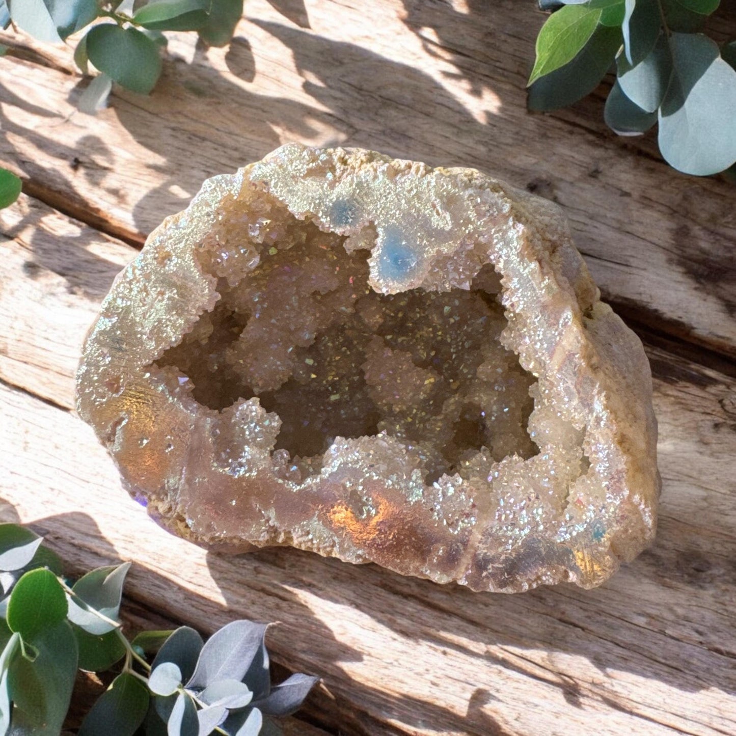 Angel Aura Quartz Geode Half: Celestial Crystal Gift
