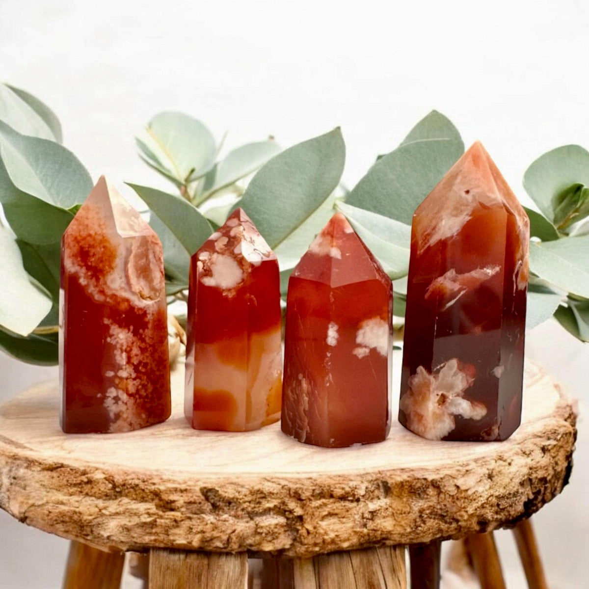 Carnelian & Flower Agate Small Crystal Tower: Luna by Louise