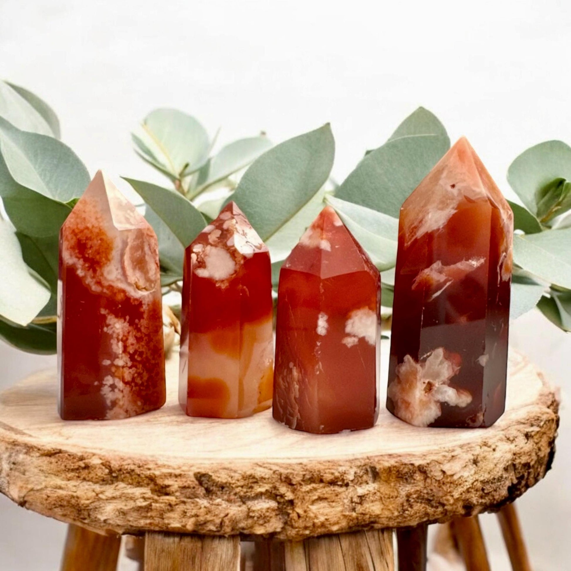 Carnelian & Flower Agate Crystal Tower: Luna by Louise