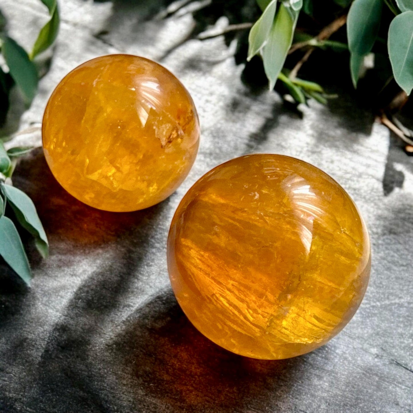 Natural Yellow Fluorite with Mica Sphere, Luna by Louise, Crystal Shop UK | Vibrant Energy and Positivity for Confidence and Creativity