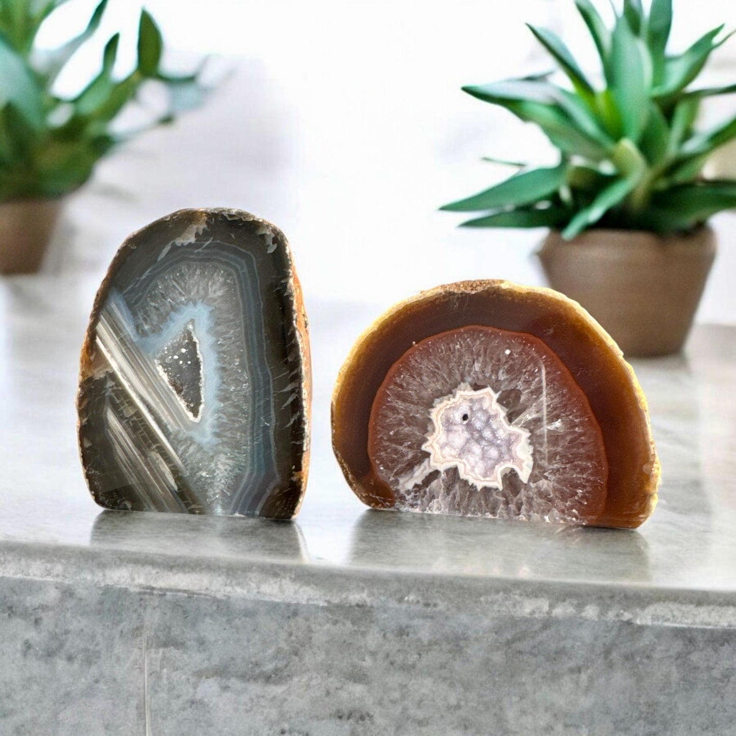 Polished Agate Crystal Slice: Standing Display Piece