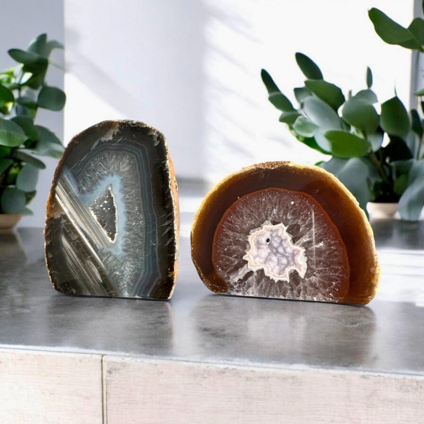 Polished Agate Crystal Slice: Standing Display Piece