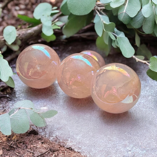 Rose Aura Crystal Sphere, Radiant Rose Aura Quartz, 35-40mm, Calming Crystals. Crystal Shop UK